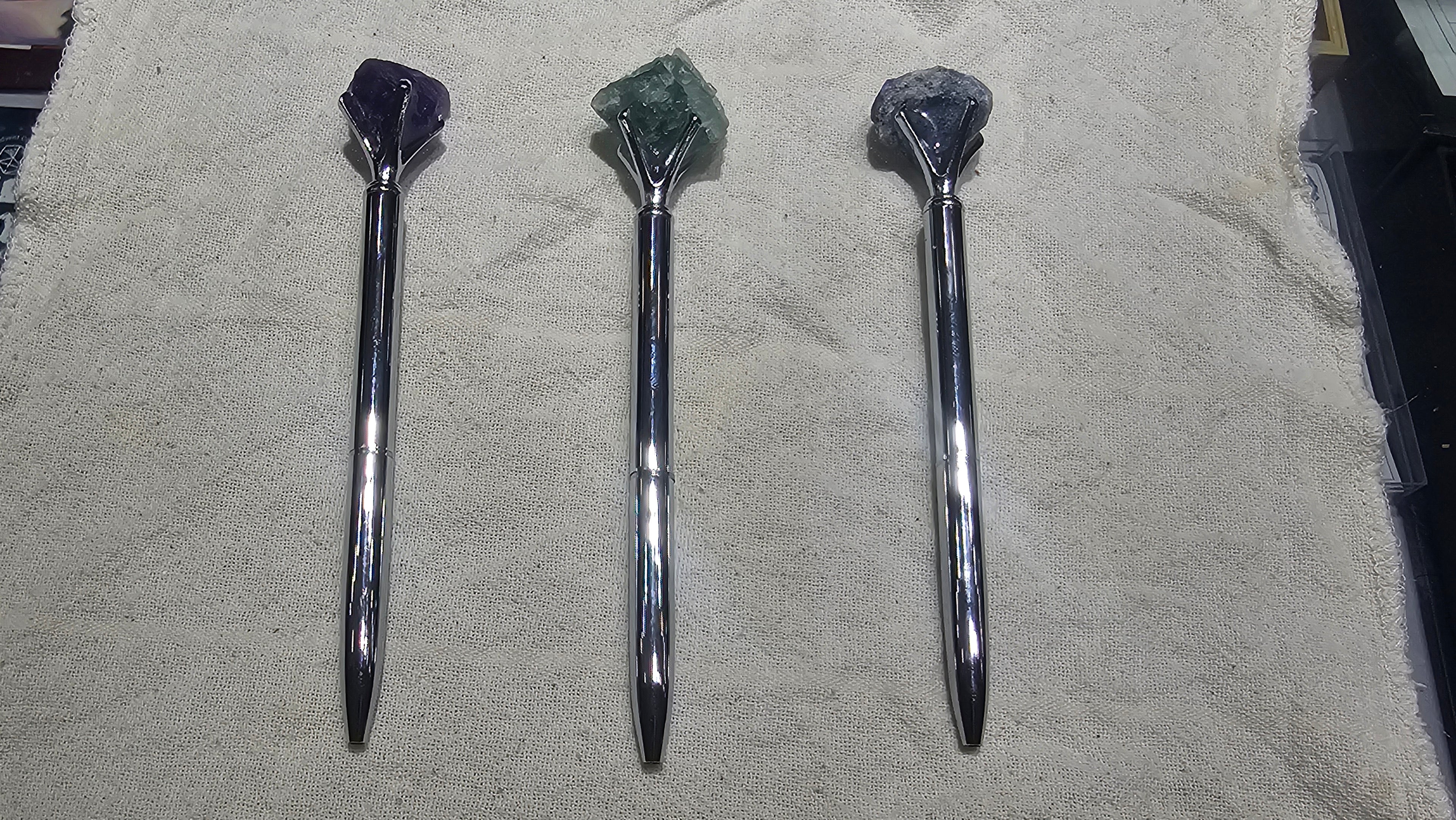 Crystal Ballpoint Pen – Amethyst, Black Tourmaline, Green Fluorite | Gemstone Writing Pen for Balance and Energy
