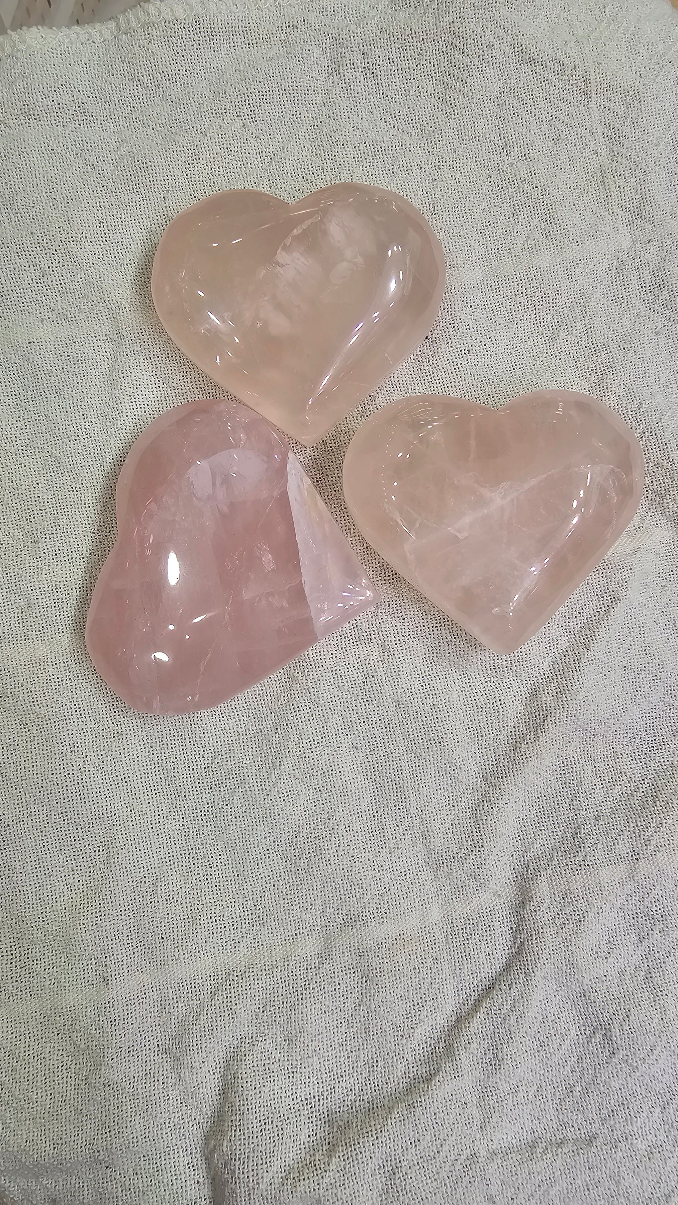 Polished Crystal Hearts and Palm Stones – Rose Quartz, Amethyst, Hematite and more!