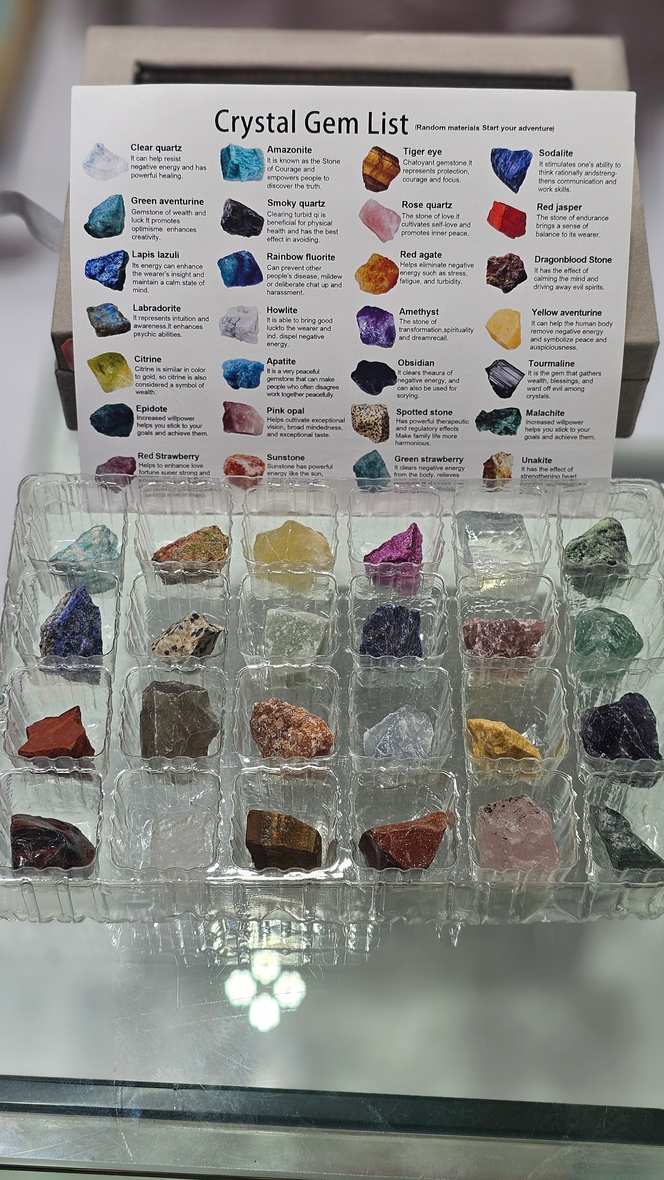 Crystal Adventure Box – 24 Raw Gemstones with Guide