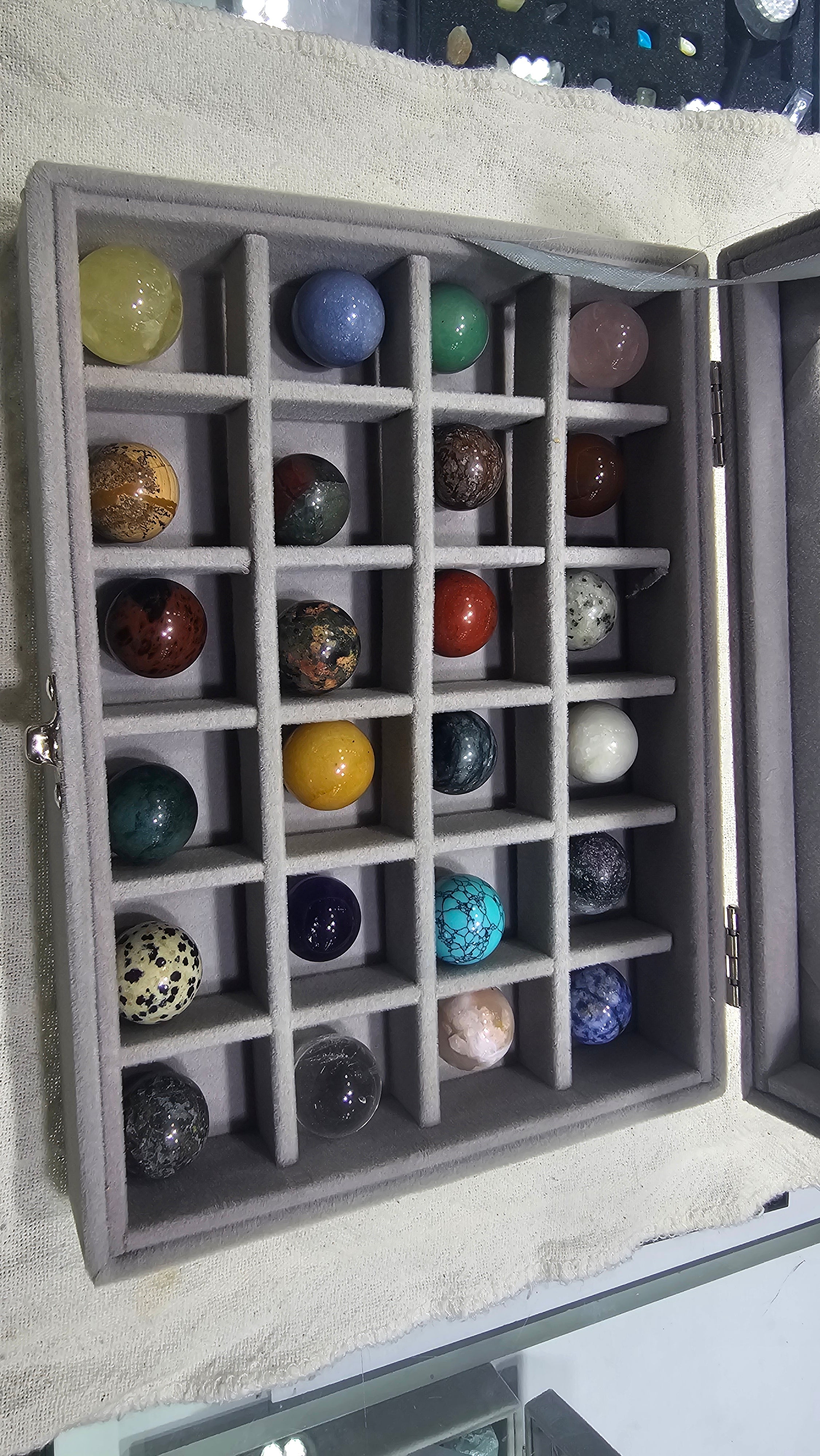 Crystal Sphere Collector’s Box – 20 Gemstone Spheres with Glass Display Case | Healing Crystals and Decor
