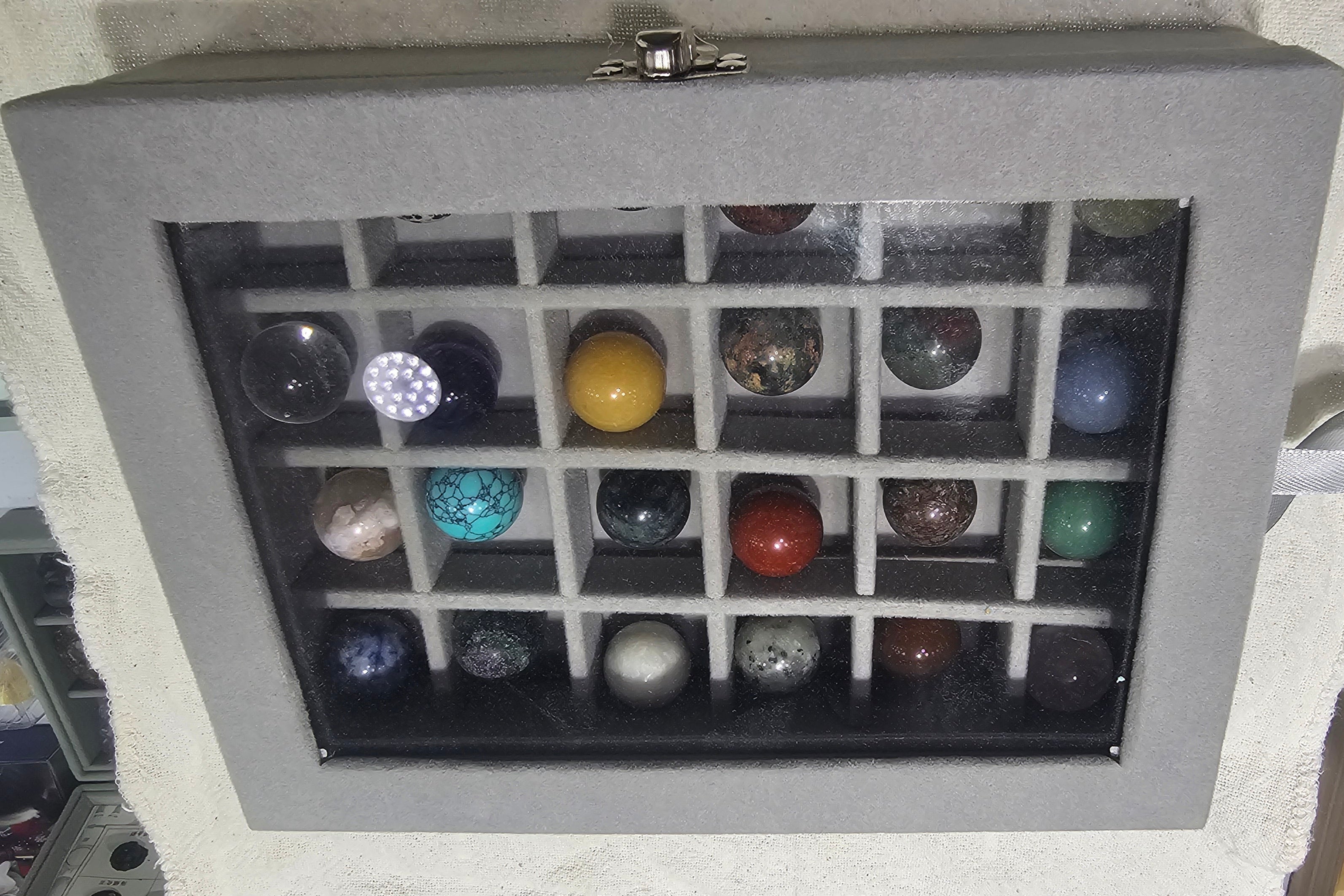 Crystal Sphere Collector’s Box – 20 Gemstone Spheres with Glass Display Case | Healing Crystals and Decor