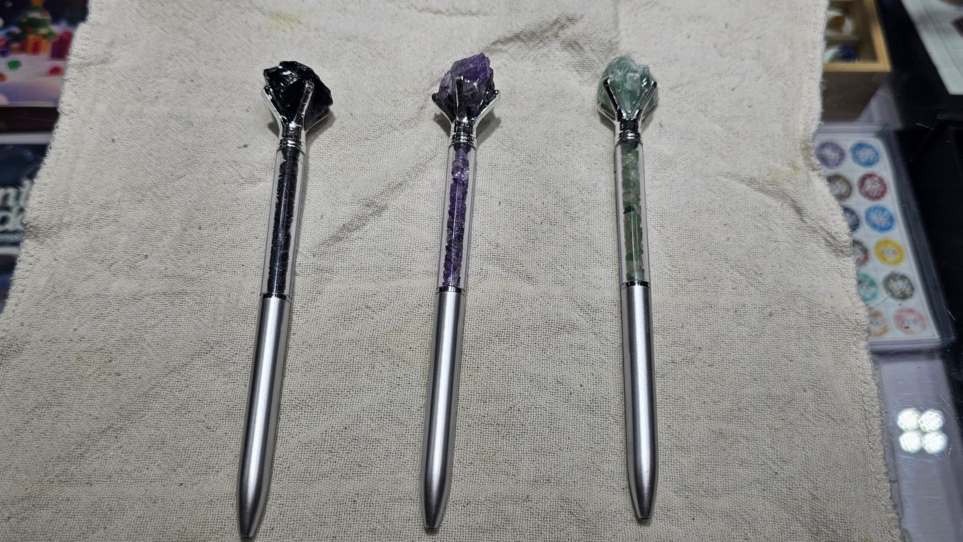 Crystal Ballpoint Pen – Amethyst, Black Tourmaline, Green Fluorite | Gemstone Writing Pen for Balance and Energy