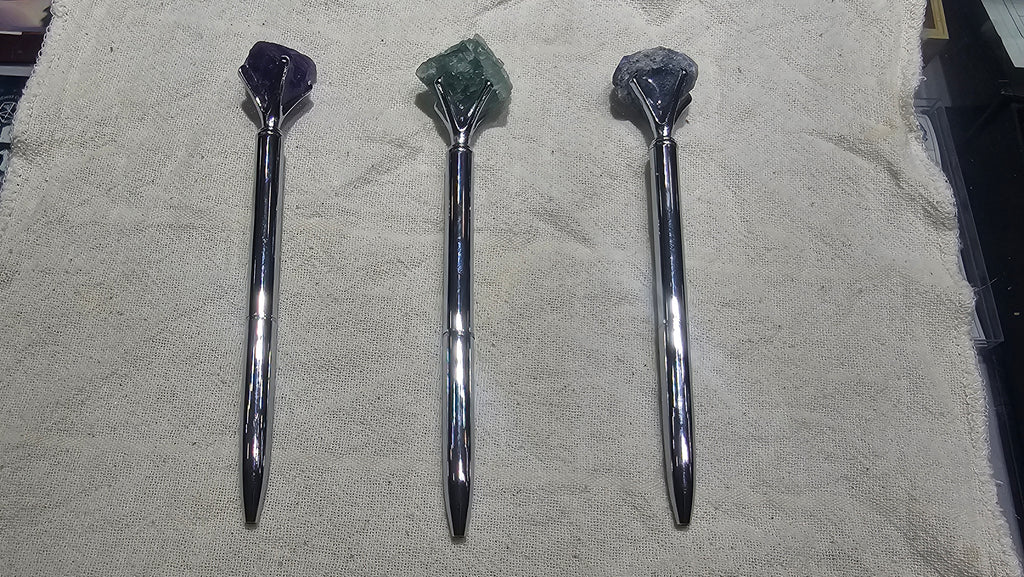Crystal Ballpoint Pen – Amethyst, Black Tourmaline, Green Fluorite | Gemstone Writing Pen for Balance and Energy