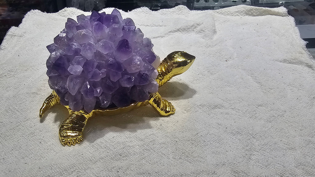 Crystal Turtle Figurine – Aventurine, Rose Quartz, Citrine and Amethyst | Feng Shui Symbol of Longevity, Protection and Prosperity