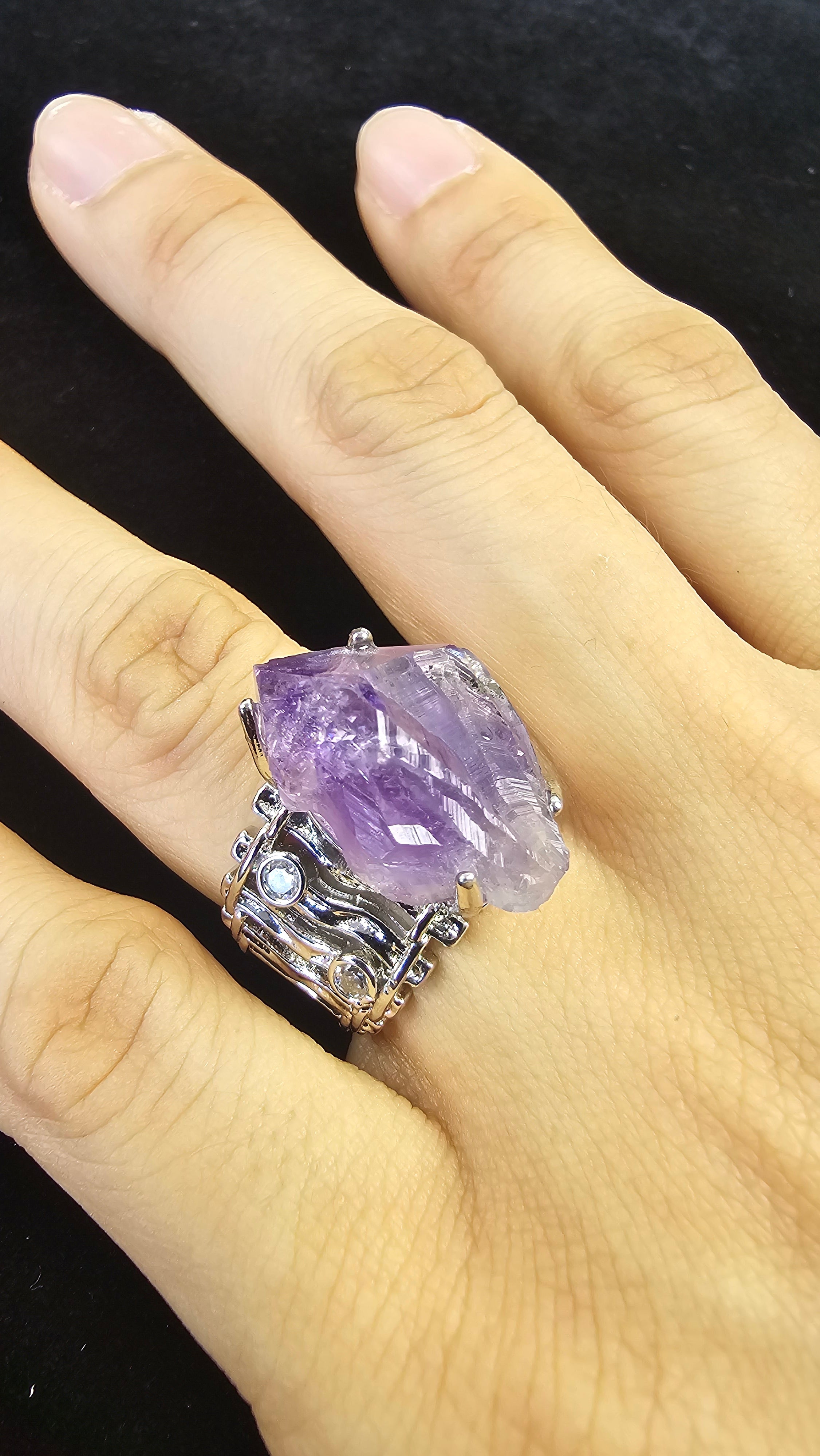 Fabulous Adjustable Amethyst Ring — 10g Natural Purple Gemstone Jewelry