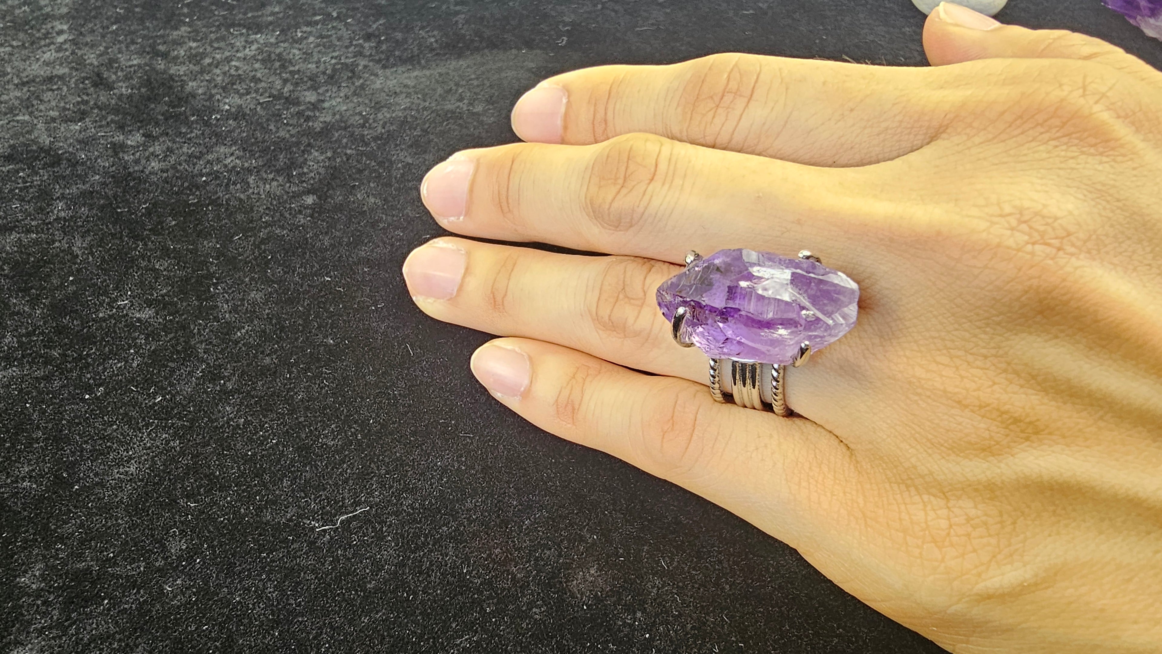Fabulous Adjustable Amethyst Ring — 10g Natural Purple Gemstone Jewelry