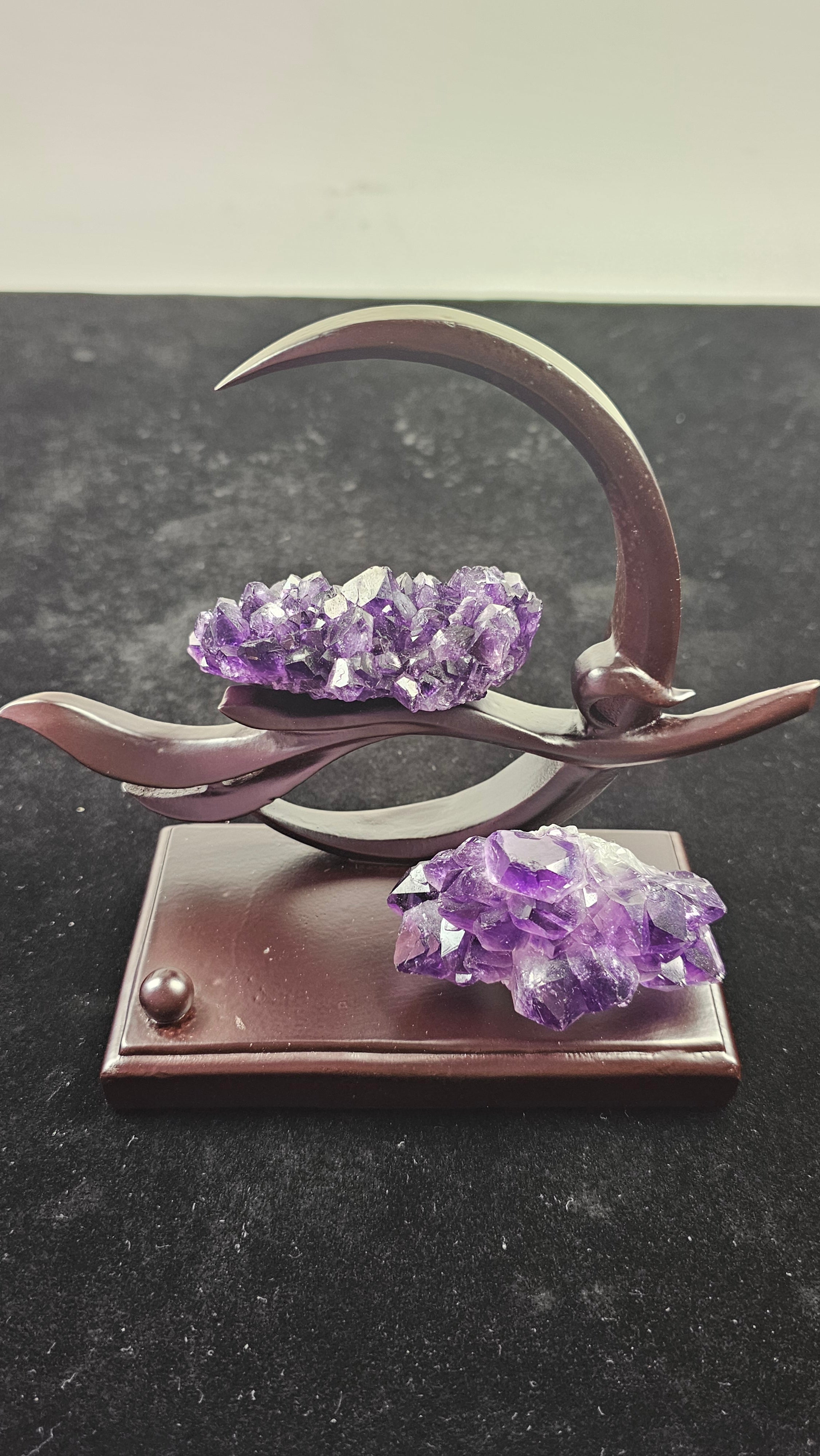 Absolutely Beautiful Amethyst Flower Crystal with Elegant Wooden Stand – Oriental Masterpiece Energy Display | Feburary Birthstone, Pisces. Aquarius and Fengsui