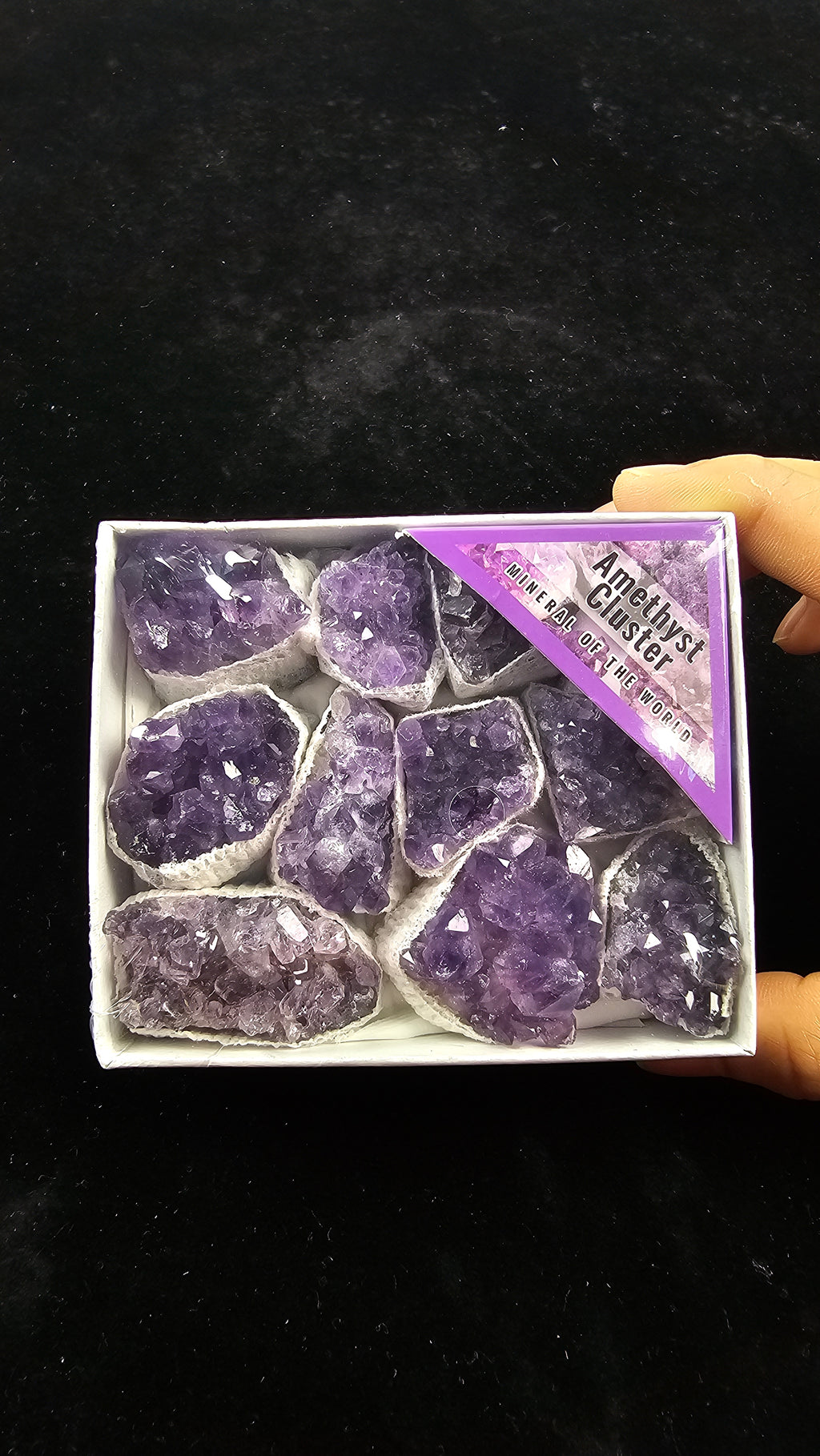 Amethyst Cluster Box Set – Tiny Raw Crystals Wrapped in White Blanket, Mini Gemstone Collection | Healing Crystal for Peace, Clarity and Meditation (Feburary Birthstone, Aquarius, Fengsui and more!)