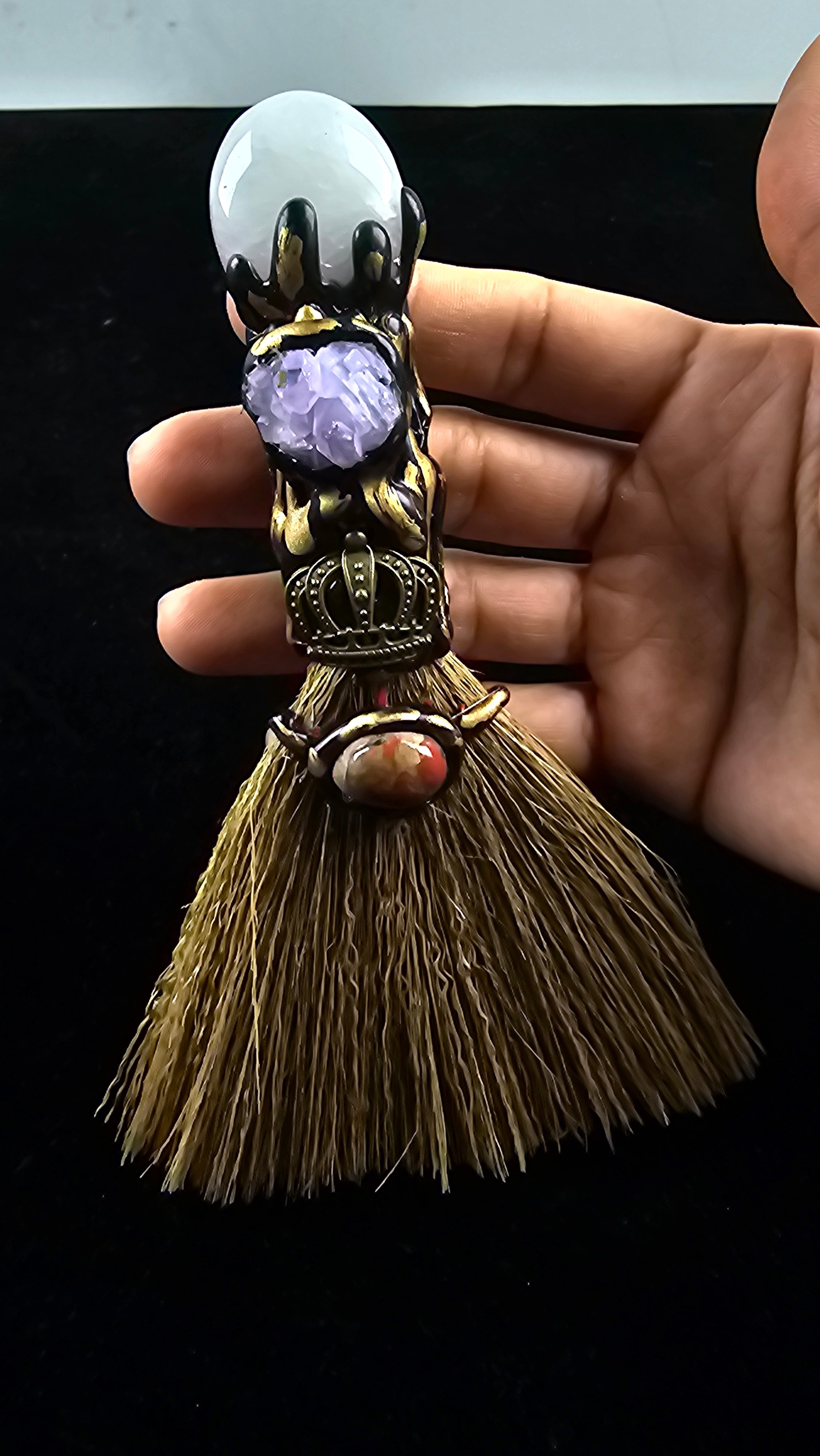 Cute Chakra  Crystal Broom – Amethyst, Clear Quartz &amp; Red Jasper for Adorable Chakra Cleansing
