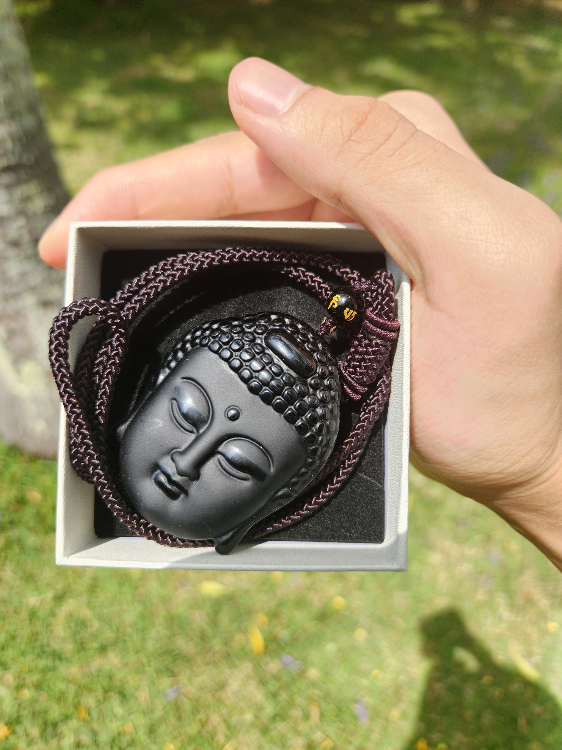 Protection Black Obsidian Buddha Pendant, Charm Necklace, Natural Gemstone for Men & Women, Spiritual Healing Stone
