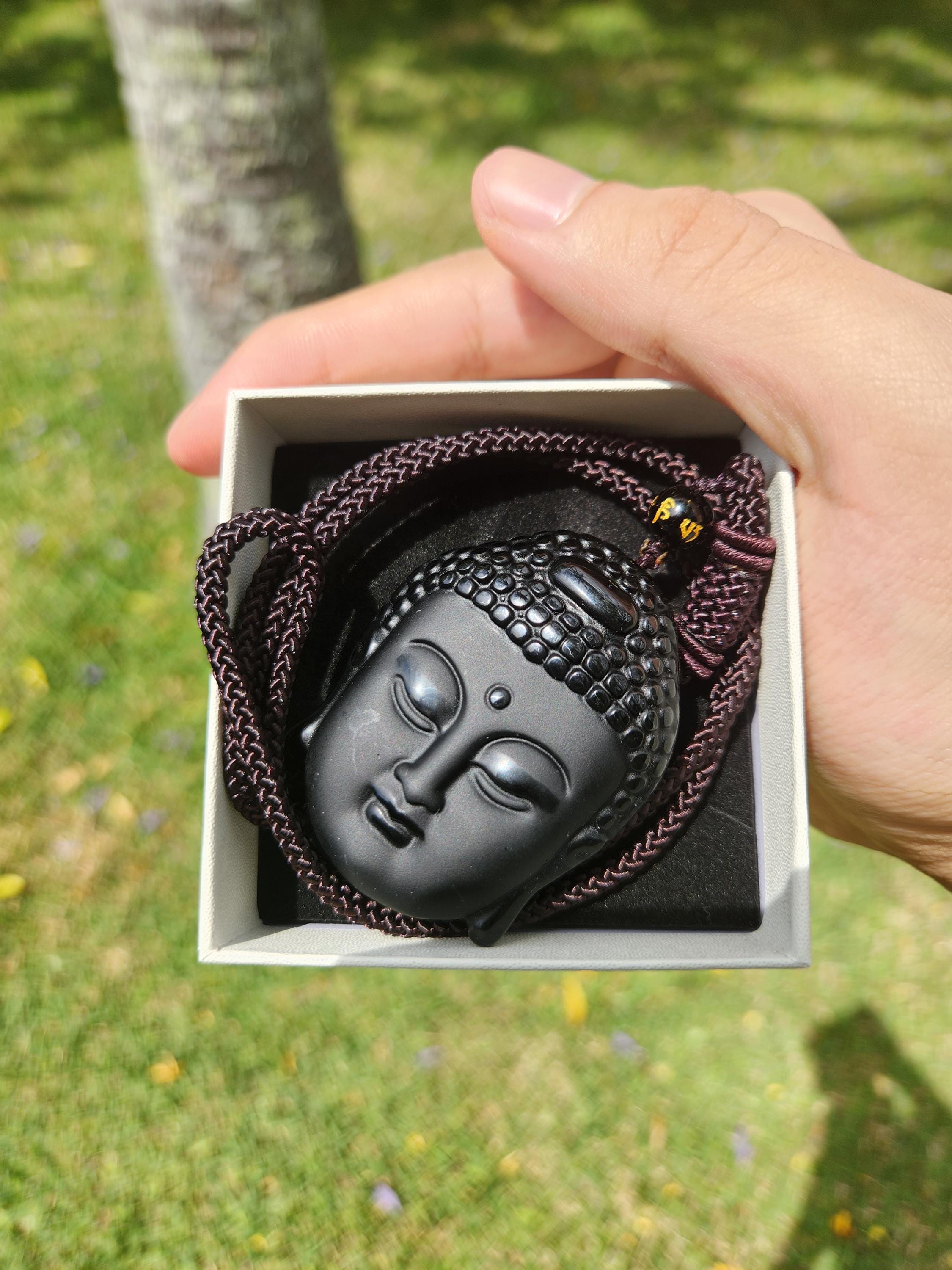 Protection Black Obsidian Buddha Pendant, Charm Necklace, Natural Gemstone for Men & Women, Spiritual Healing Stone