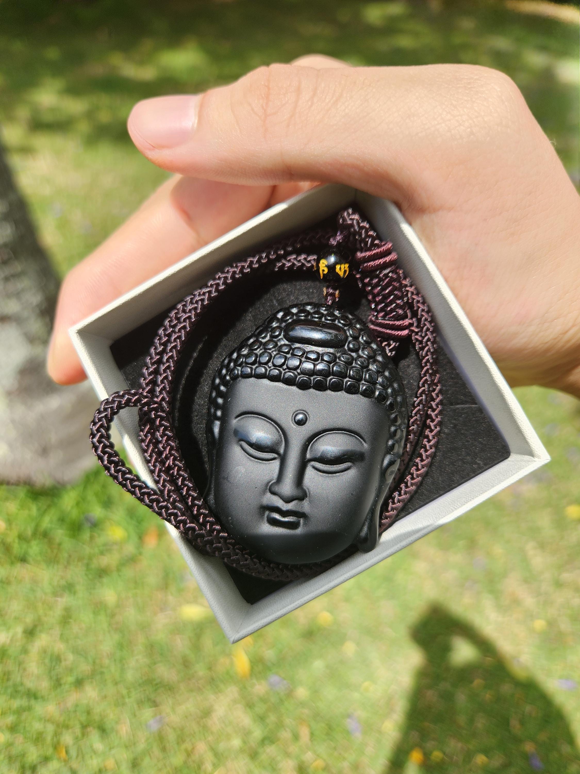 Protection Black Obsidian Buddha Pendant, Charm Necklace, Natural Gemstone for Men & Women, Spiritual Healing Stone