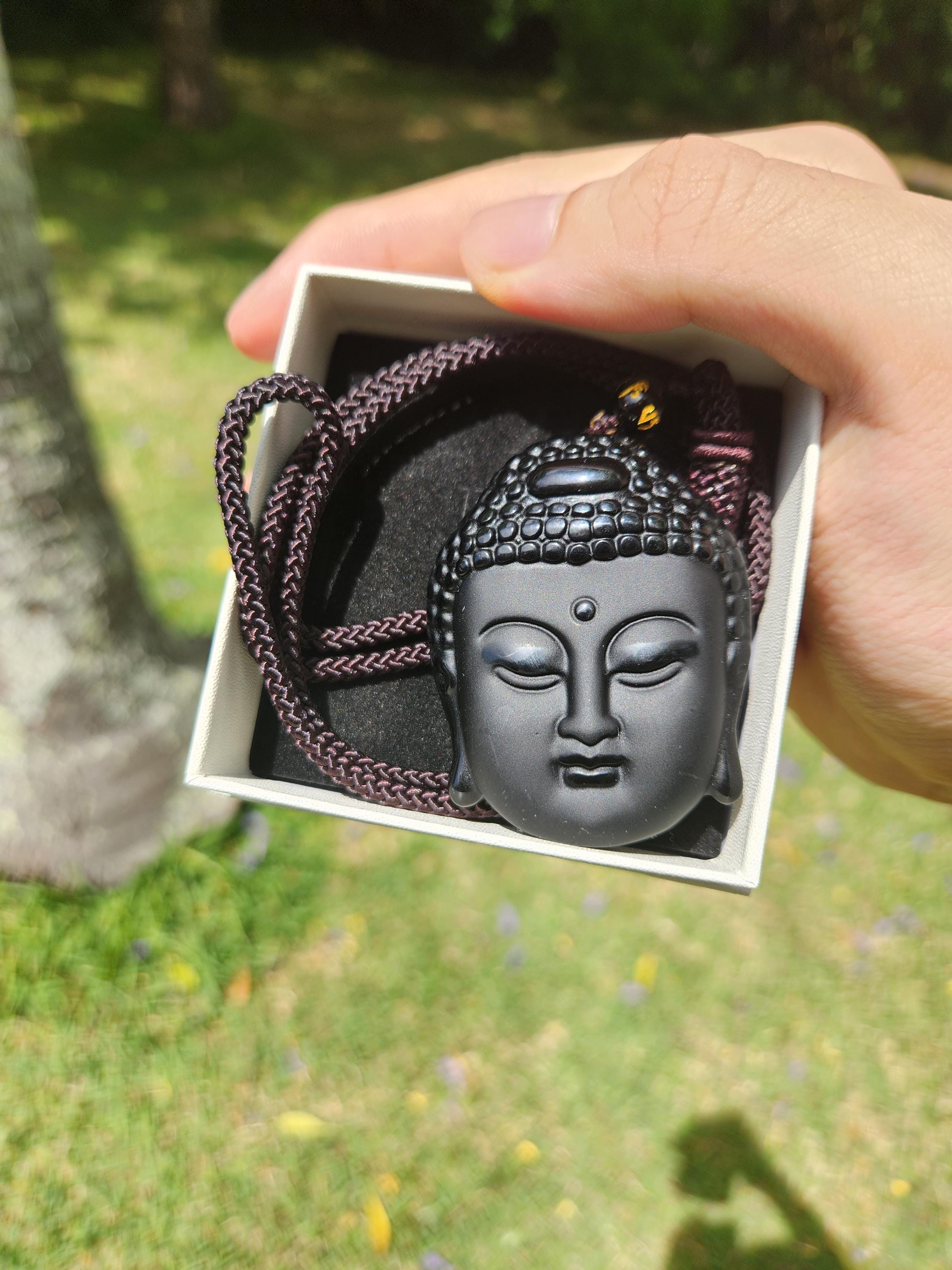 Protection Black Obsidian Buddha Pendant, Charm Necklace, Natural Gemstone for Men & Women, Spiritual Healing Stone