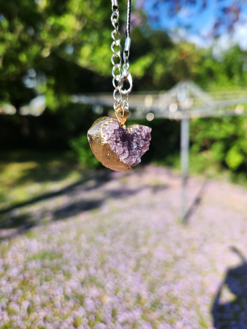 Heart-Shaped Raw Amethyst Necklace — Natural Crystal Pendant for Calm, Love, Spiritual Protection