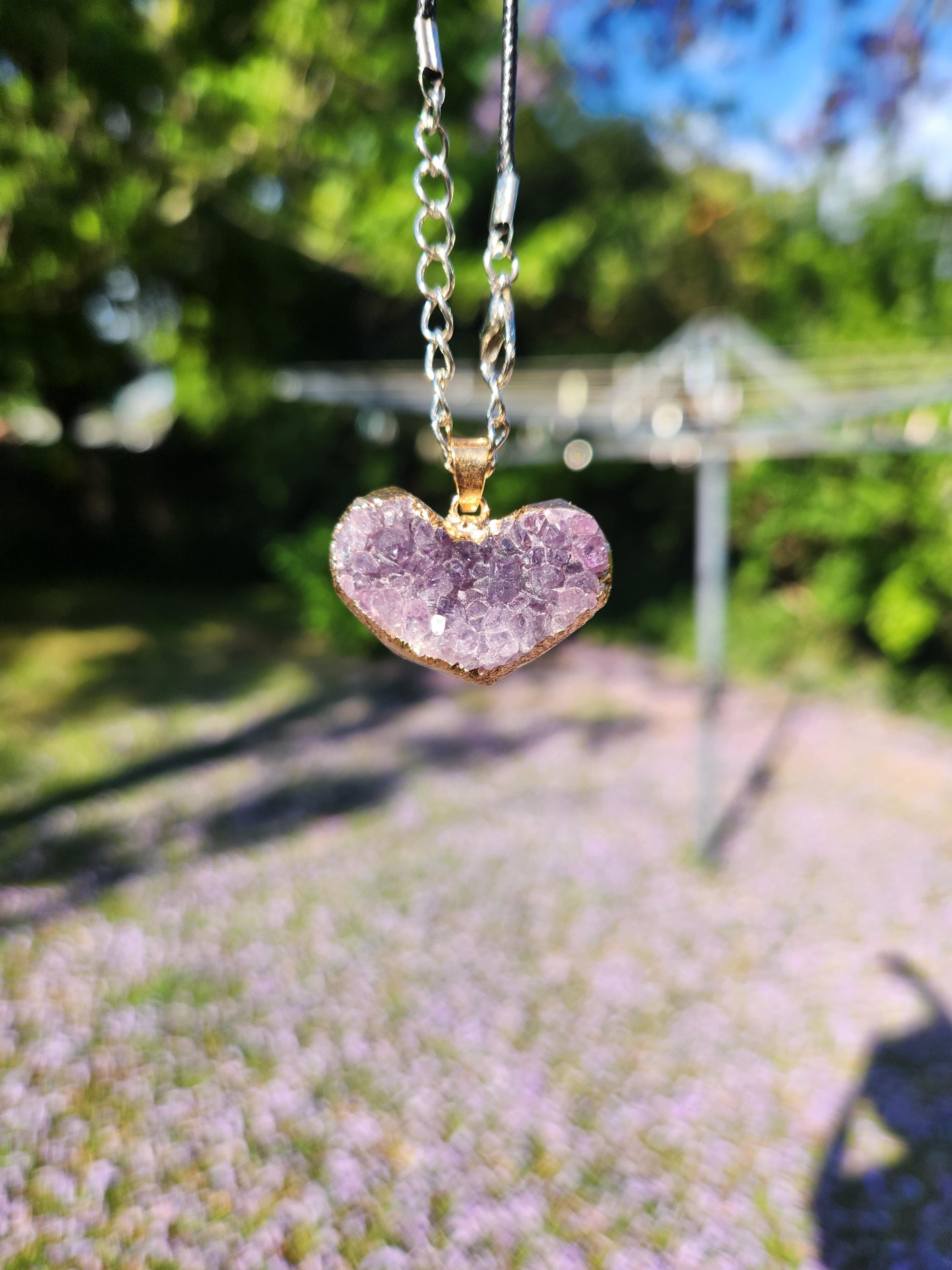Heart-Shaped Raw Amethyst Necklace — Natural Crystal Pendant for Calm, Love, Spiritual Protection