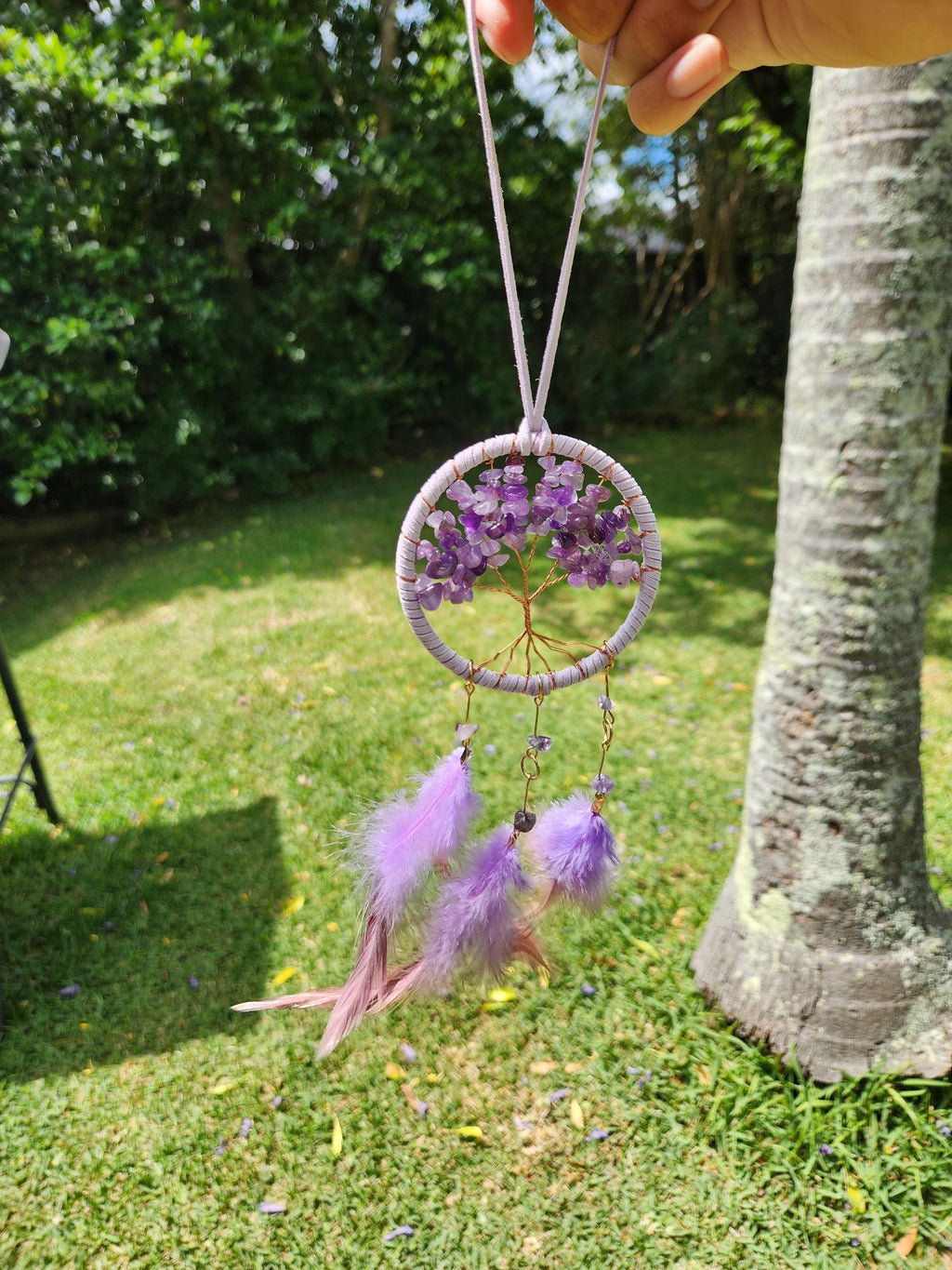 Amethyst Tree Dreamcatcher — Handmade Purple Gemstone Tree of Life Wall Hanging, Spiritual Protection, Healing Crystal Decor