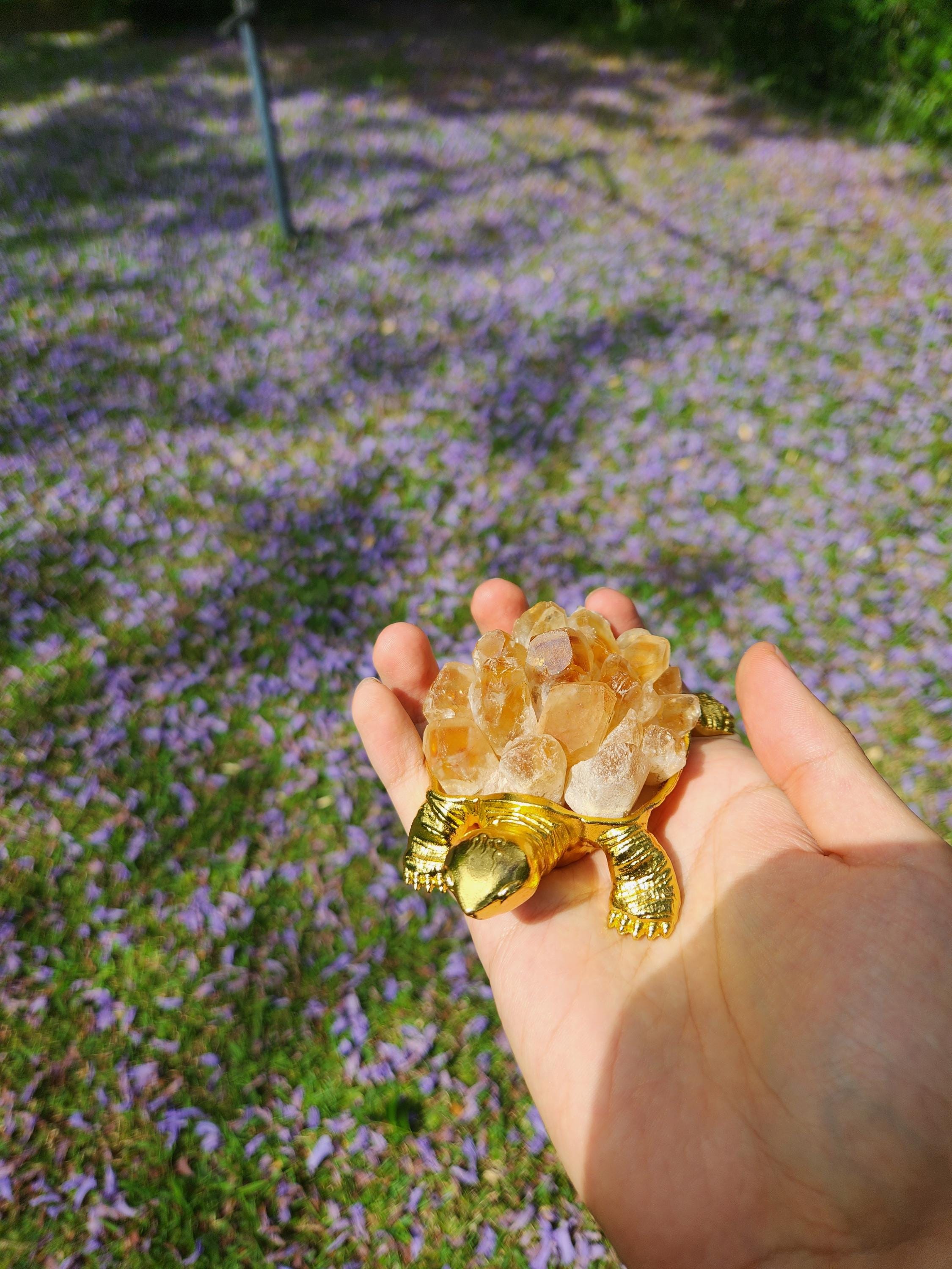 Citrine Crystal Turtle – Gold Figurine, Healing Stone Decor