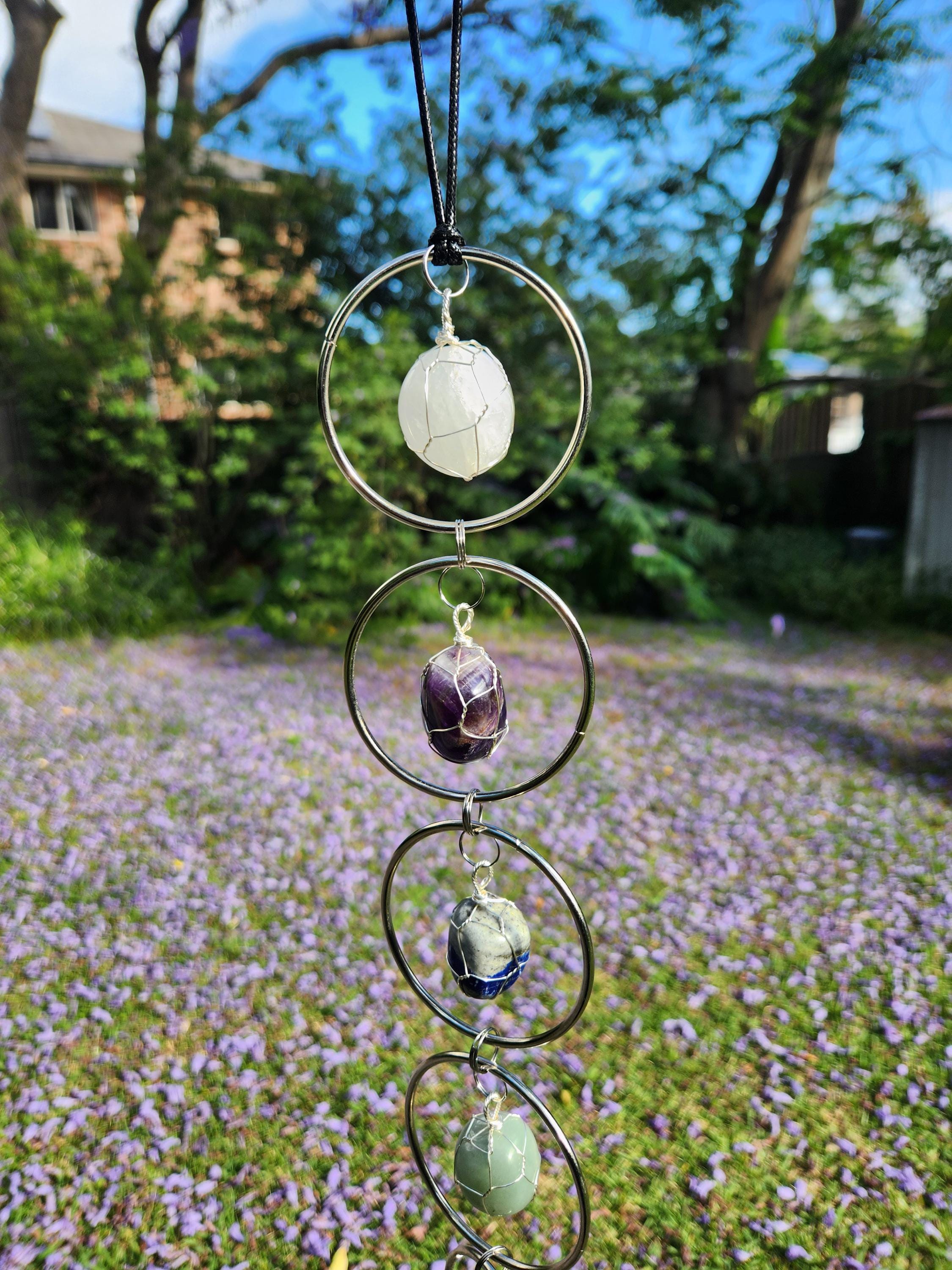 7 Chakra Crystal Hanging Decor, Silver Window Ornament, Boho Suncatcher Garden Hanging, Natural Healing Stones, Christmas Holiday Gift