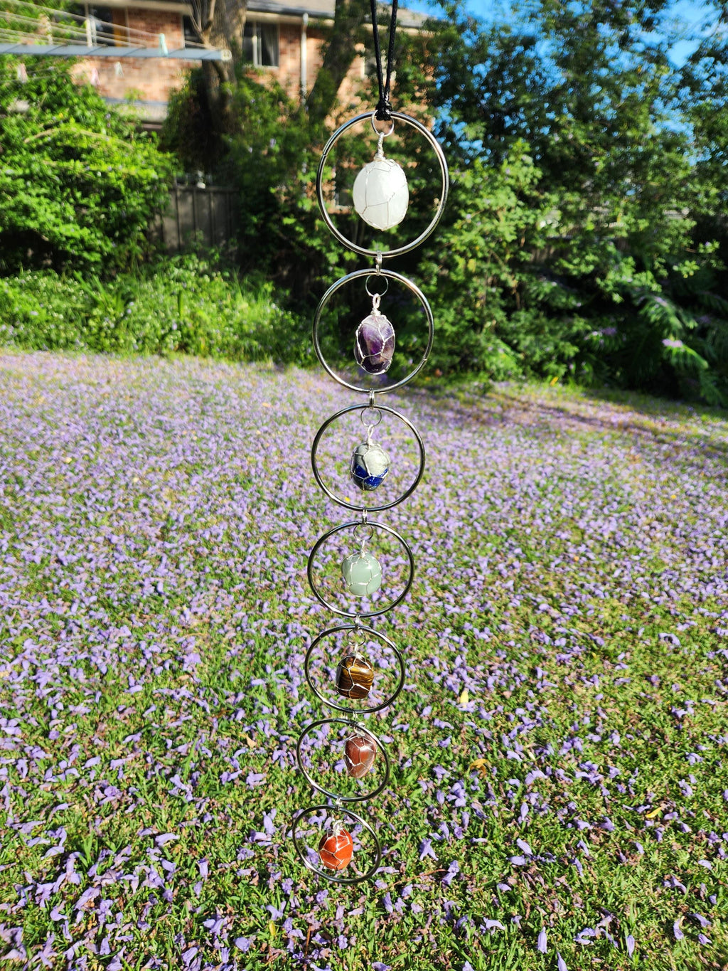 7 Chakra Crystal Hanging Decor, Silver Window Ornament, Boho Suncatcher Garden Hanging, Natural Healing Stones, Christmas Holiday Gift