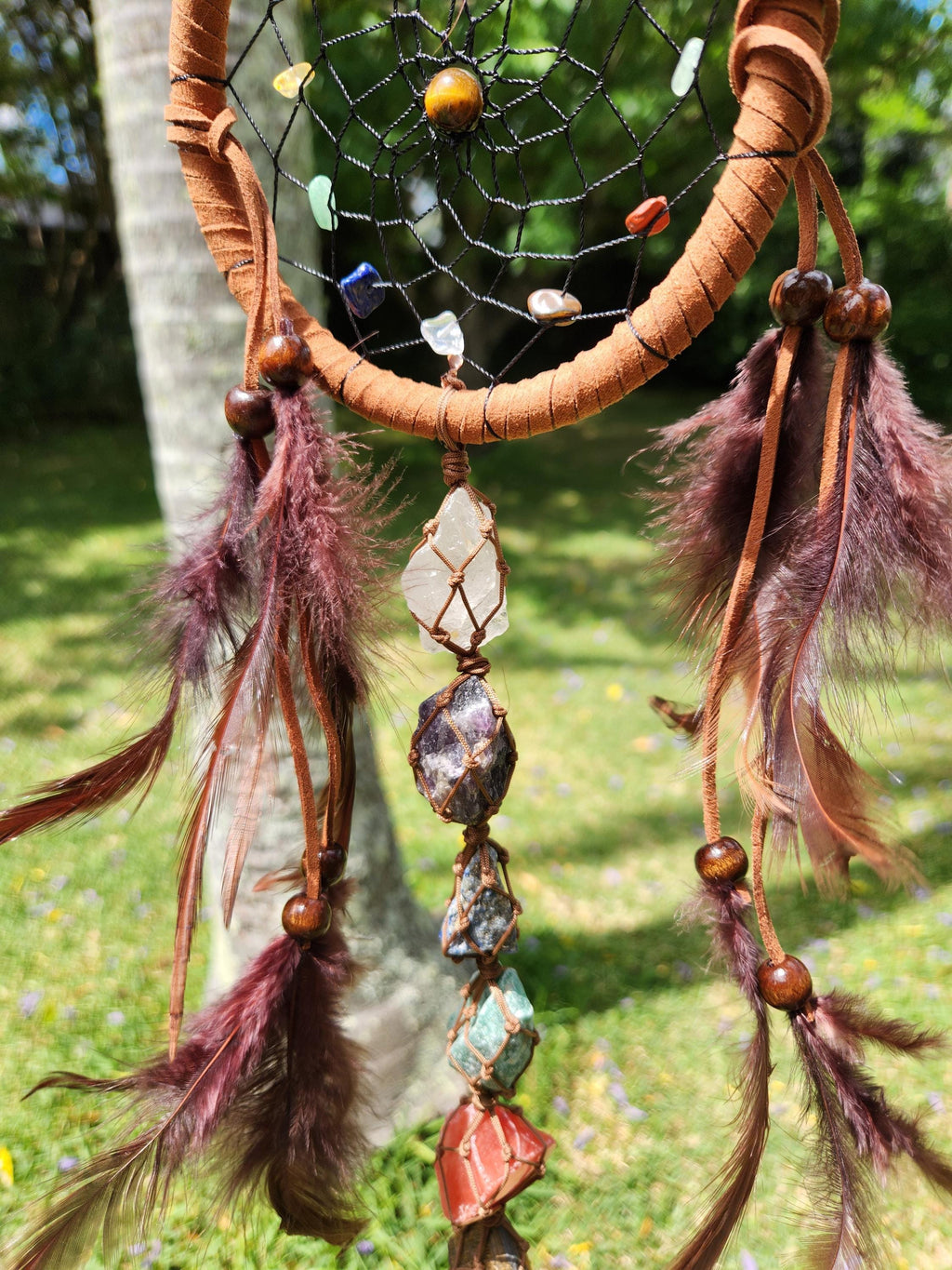 Gemstone Dreamcatcher with 7 Chakra Stones – Spiritual Protection & Energy Harmony