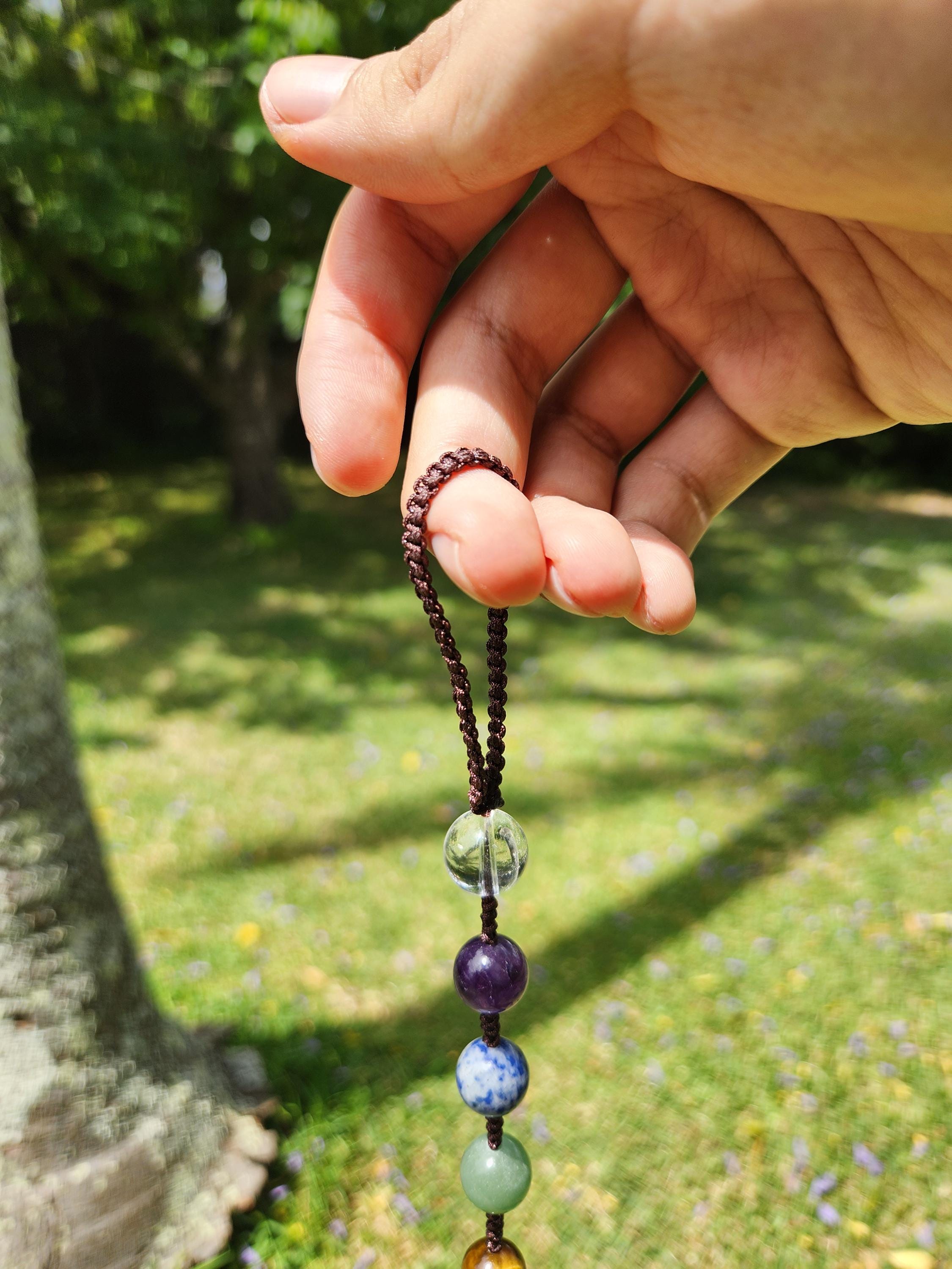 7-Chakra Raw Crystal Hanging Decor, Round Stones, Meditation Decor, Natural Healing Stones, Reiki Healing Crystals Car Window Hanger