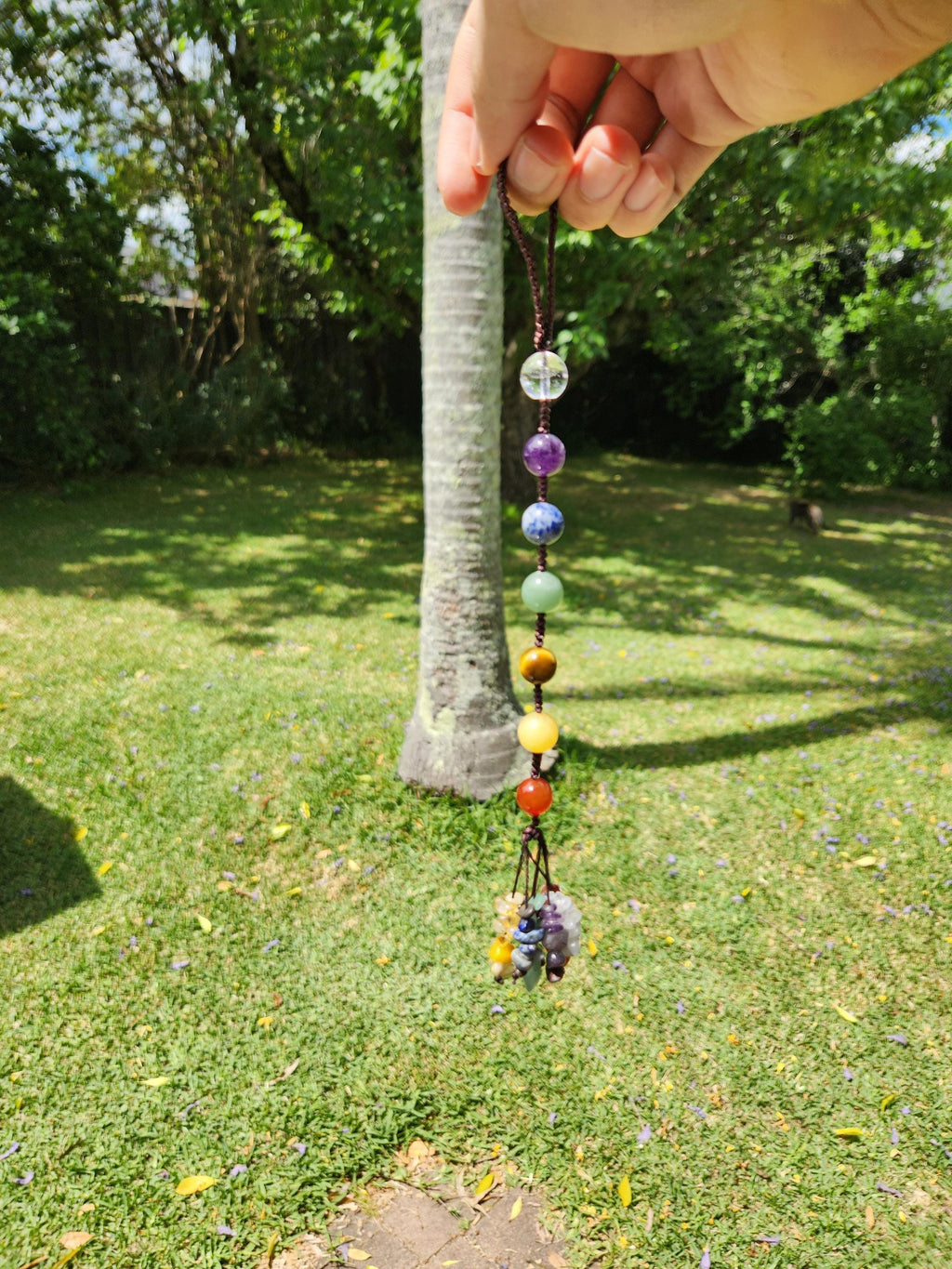 7-Chakra Raw Crystal Hanging Decor, Round Stones, Meditation Decor, Natural Healing Stones, Reiki Healing Crystals Car Window Hanger