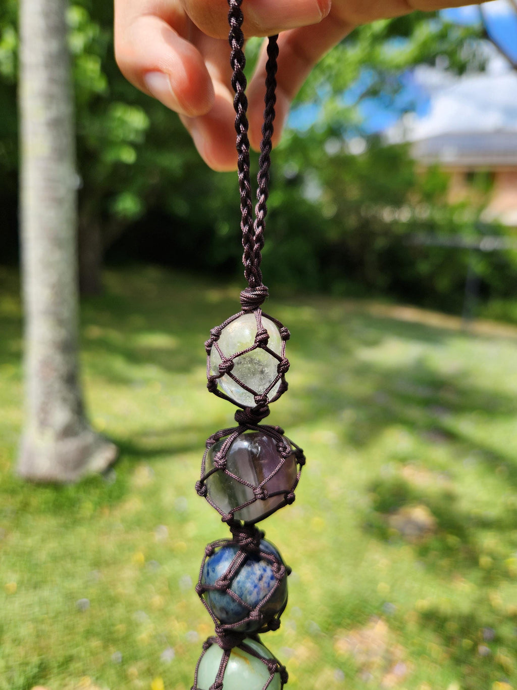 7-Chakra Raw Crystal Hanging Decor, Meditation Decor, Natural Healing Stones, Reiki Healing Crystals Car Window Hanger