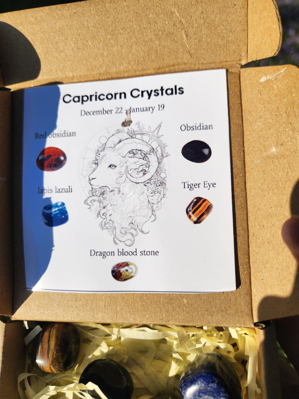 Capricorn Crystal Set — Grounding & Success Healing Stones with Selenite Charging Bar, Zodiac Crystal Gift Box (December 22 – January 19)