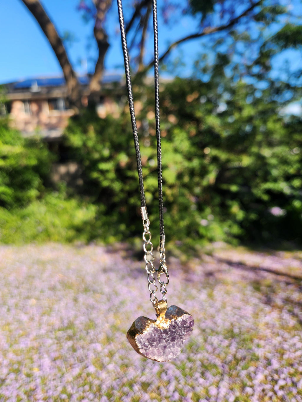 Heart-Shaped Raw Amethyst Necklace — Natural Crystal Pendant for Calm, Love, Spiritual Protection