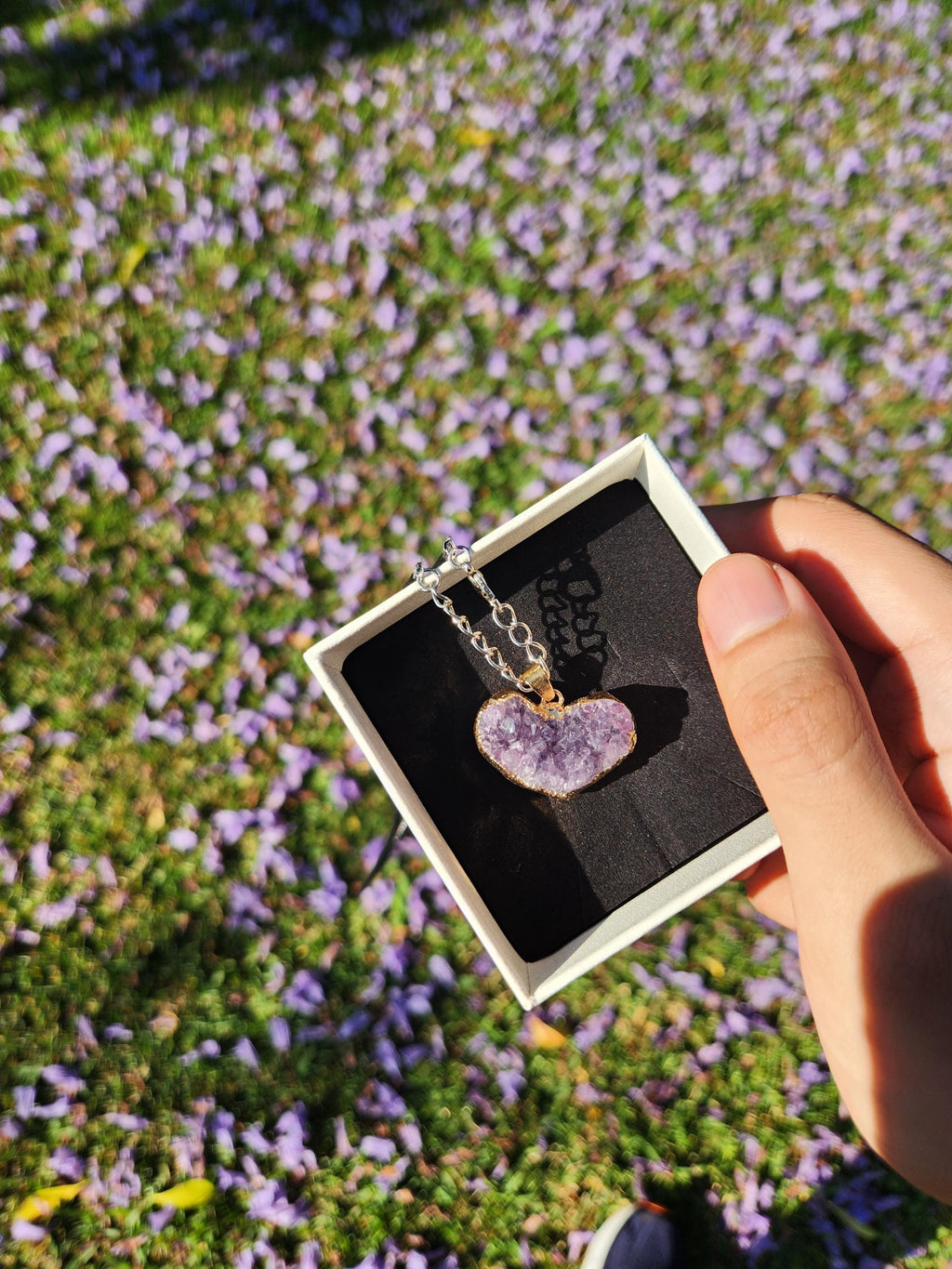 Heart-Shaped Raw Amethyst Necklace — Natural Crystal Pendant for Calm, Love, Spiritual Protection