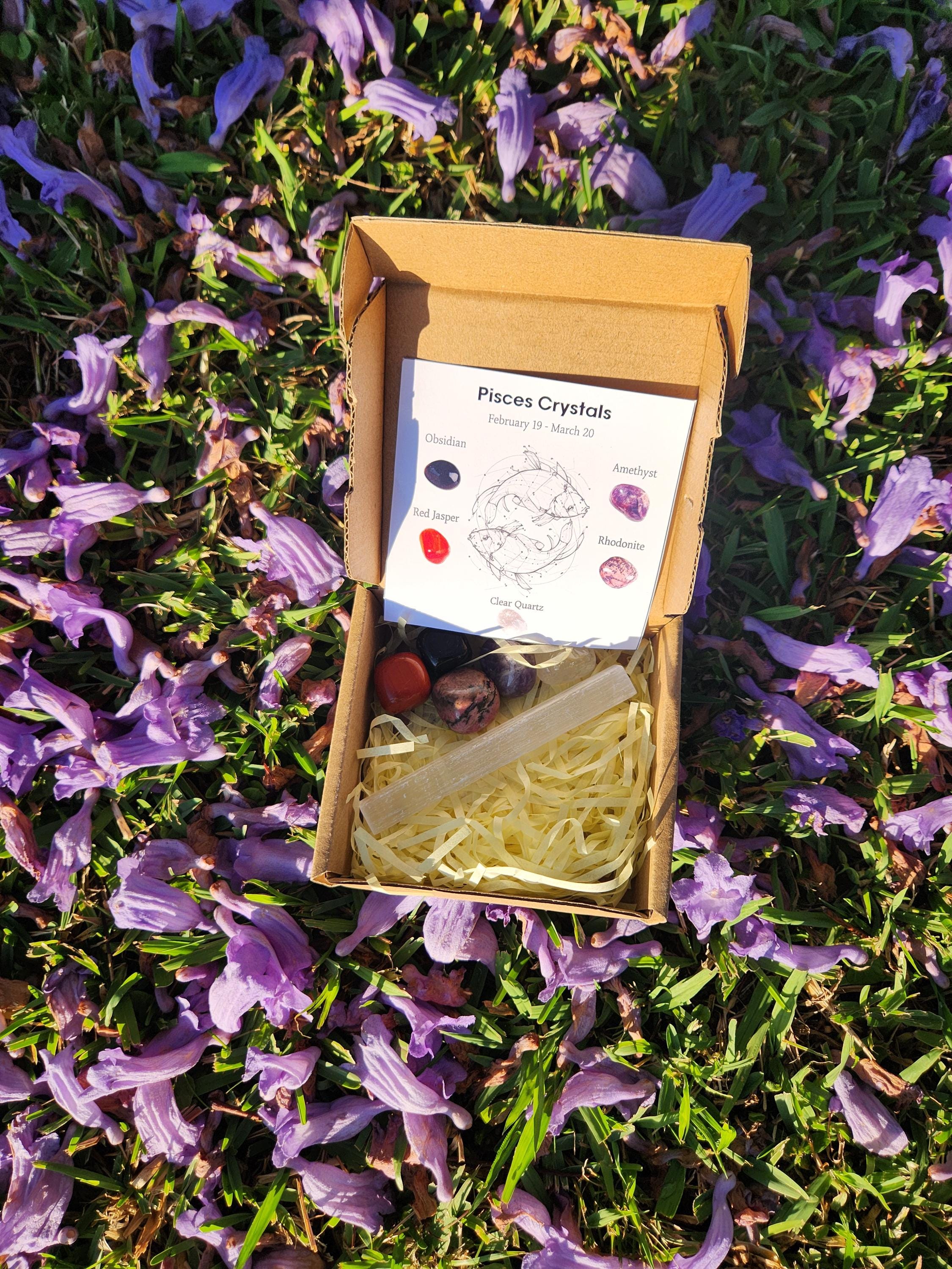 Pisces Crystal Set — Intuitive Healing Stones with Selenite Charging Bar, Zodiac Crystal Gift Box (February 19 – March 20)