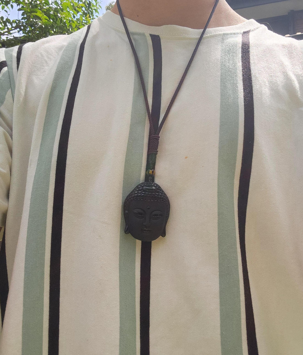 Protection Black Obsidian Buddha Pendant, Charm Necklace, Natural Gemstone for Men & Women, Spiritual Healing Stone