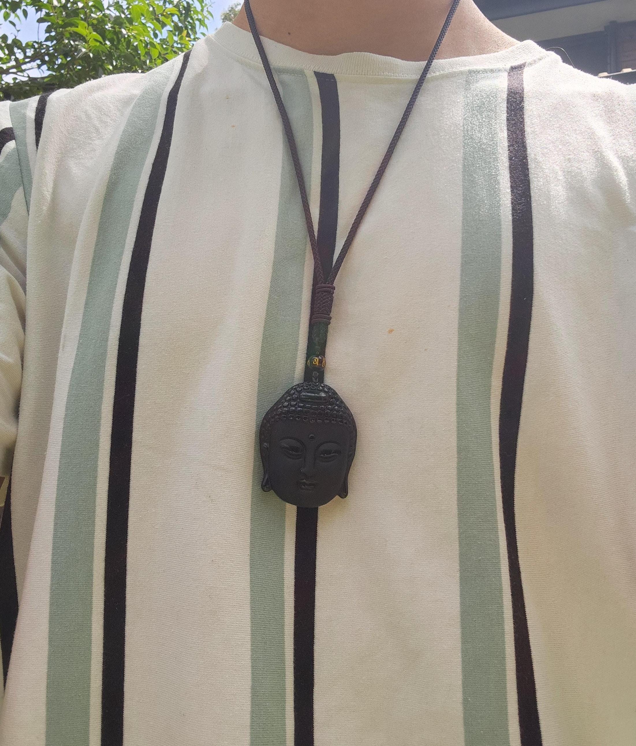 Protection Black Obsidian Buddha Pendant, Charm Necklace, Natural Gemstone for Men & Women, Spiritual Healing Stone