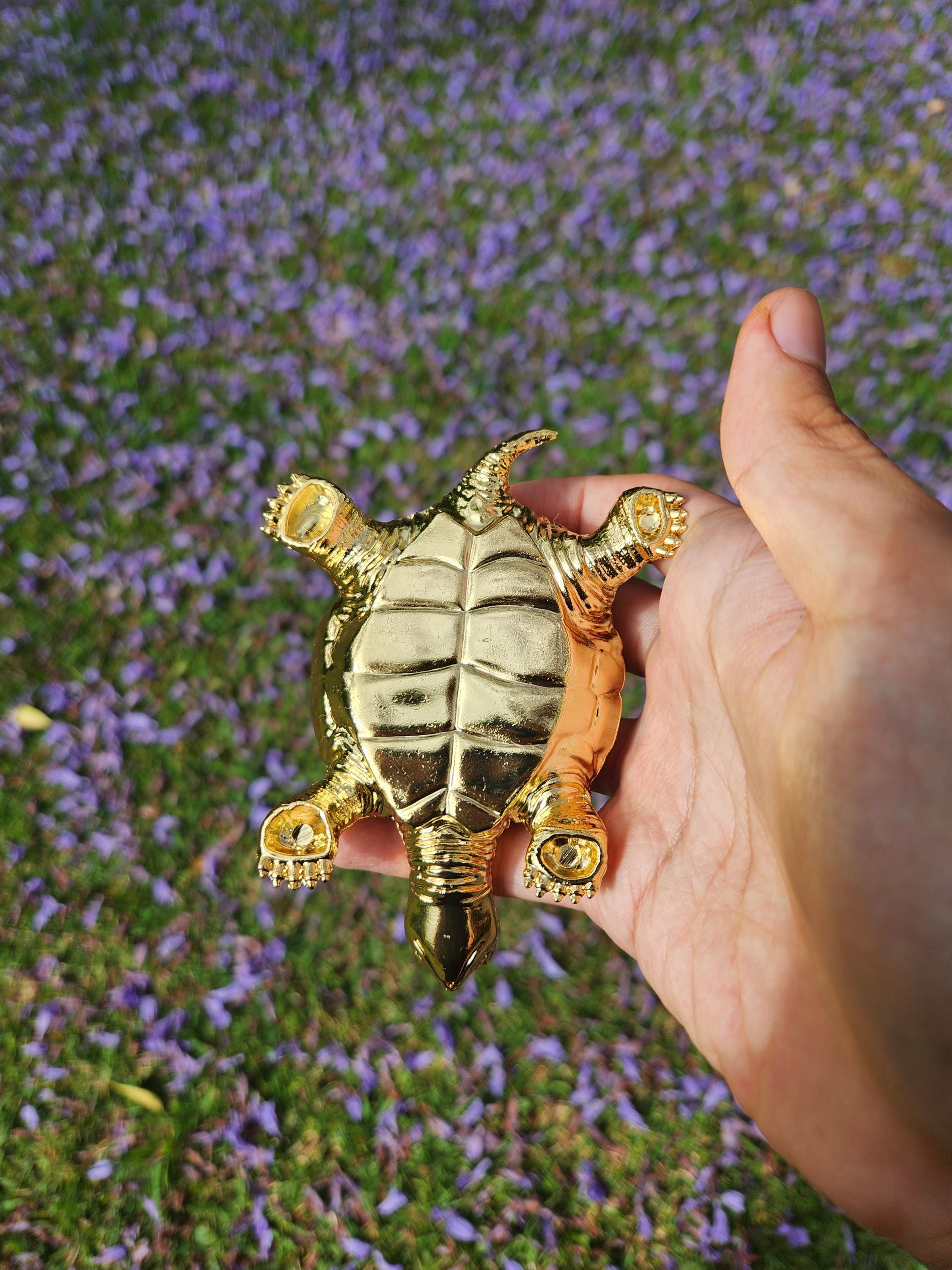 Amethyst Crystal Turtle – Gold Figurine, Healing Stone Decor