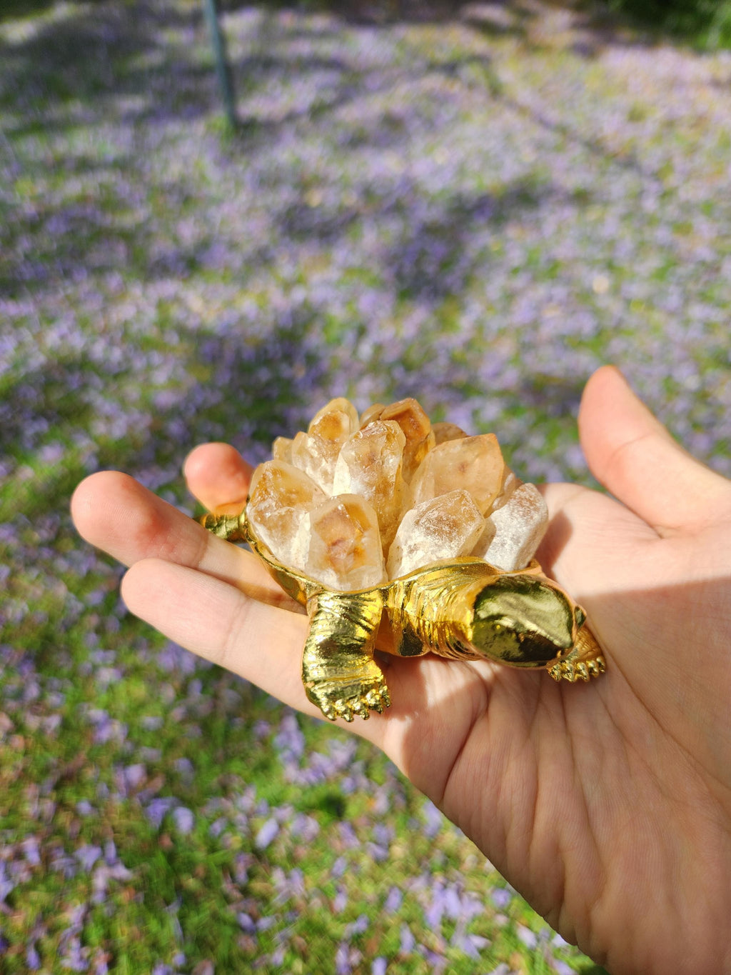 Citrine Crystal Turtle – Gold Figurine, Healing Stone Decor