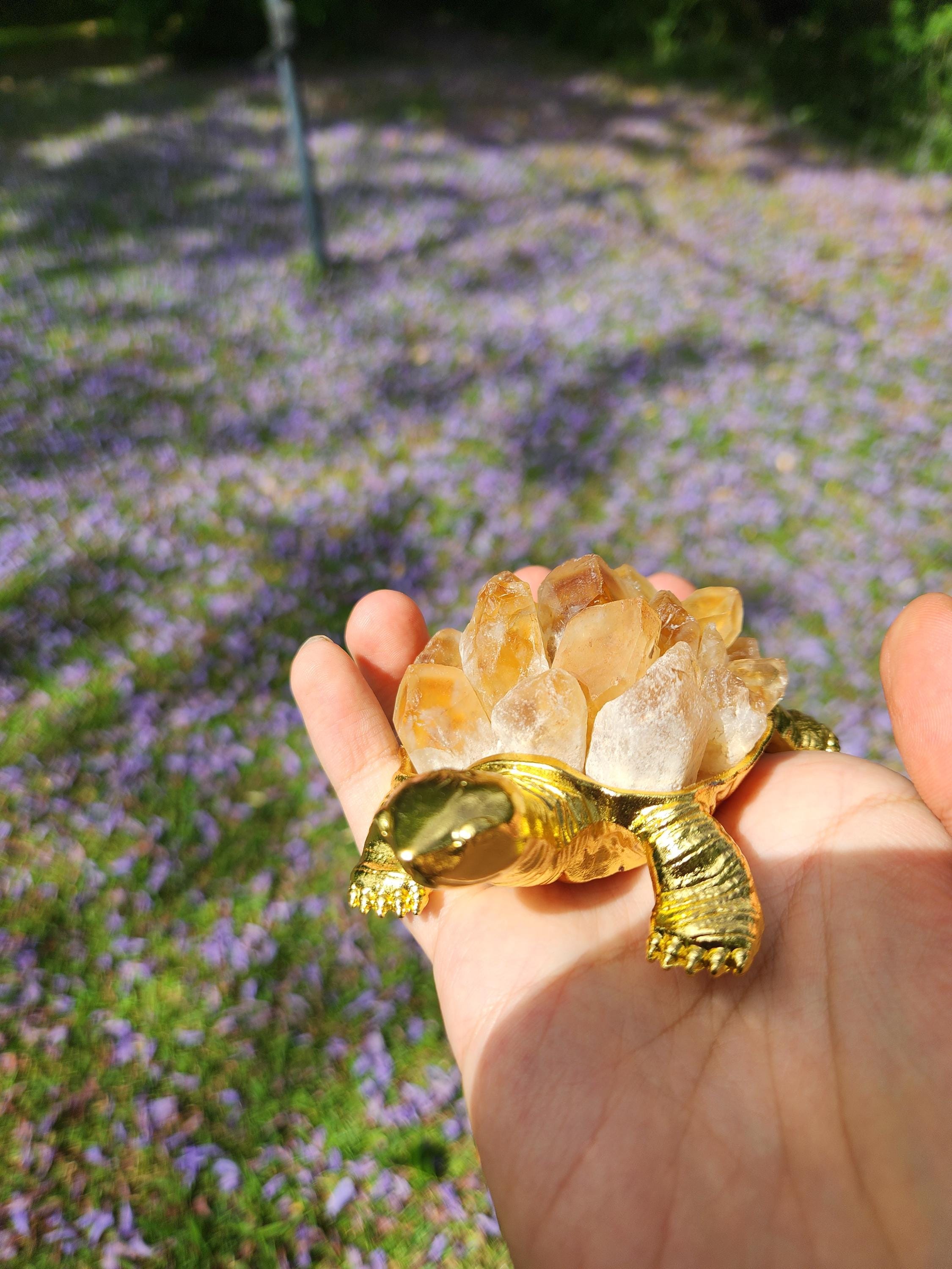 Citrine Crystal Turtle – Gold Figurine, Healing Stone Decor