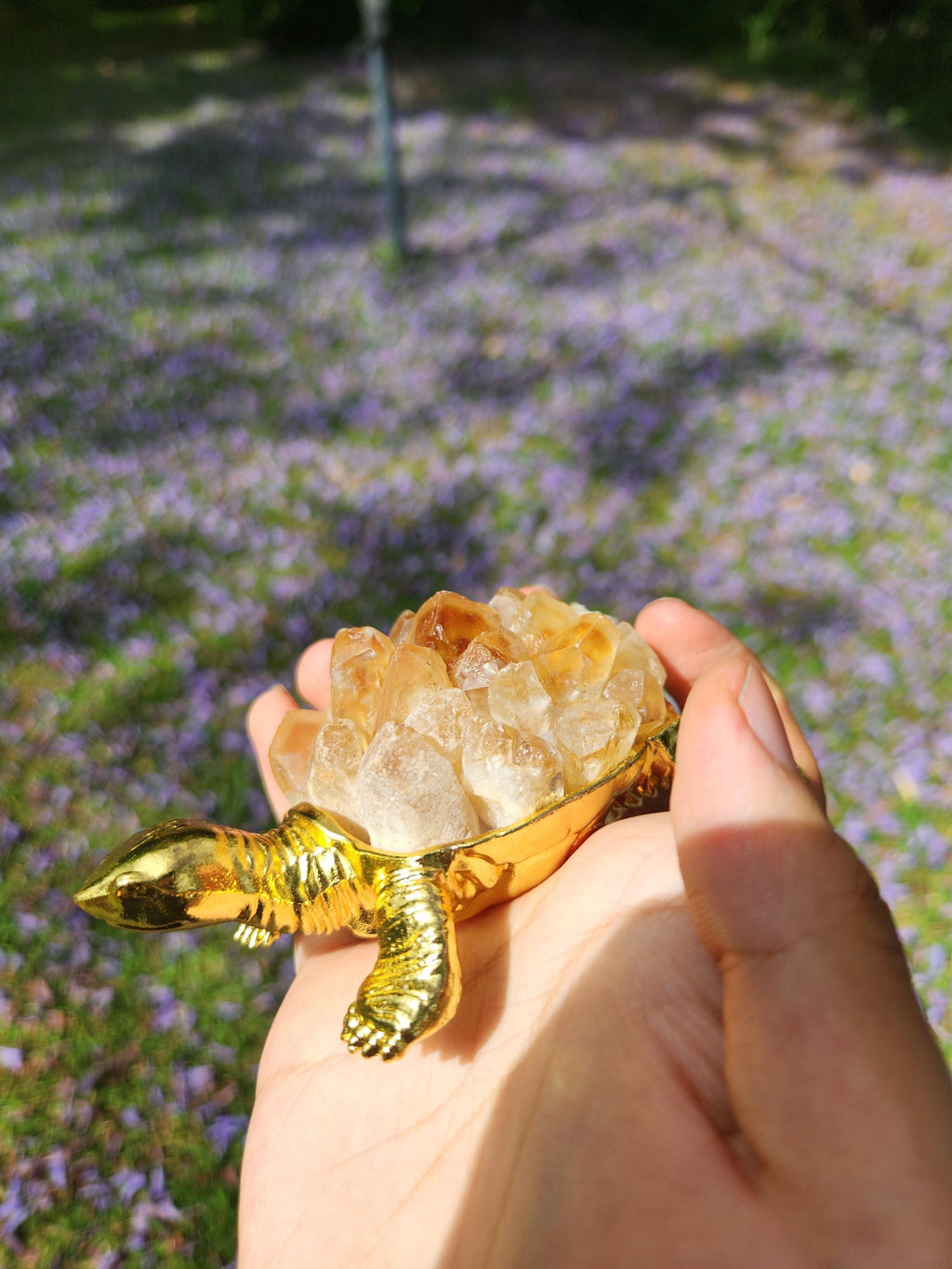 Citrine Crystal Turtle – Gold Figurine, Healing Stone Decor