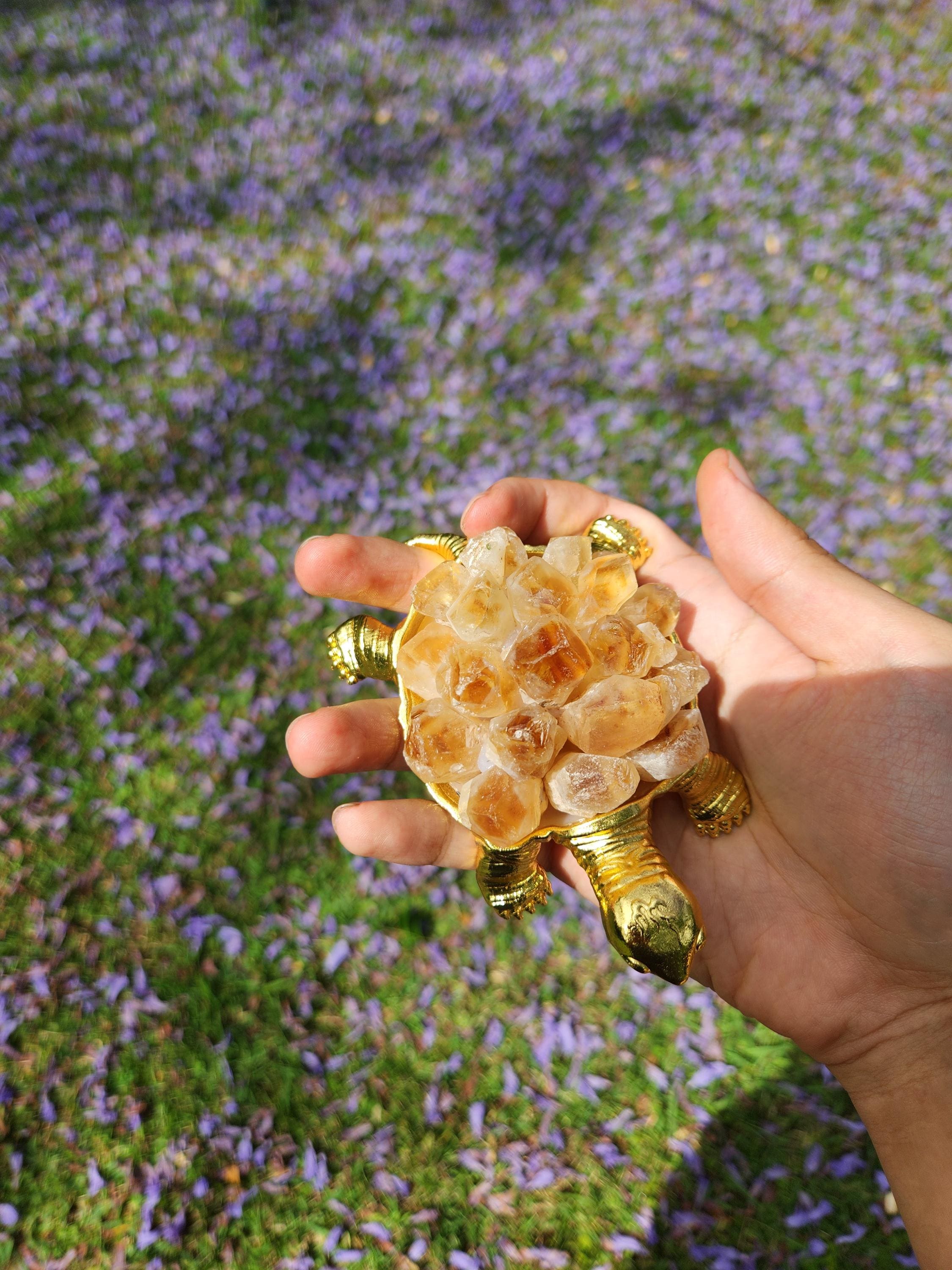 Citrine Crystal Turtle – Gold Figurine, Healing Stone Decor