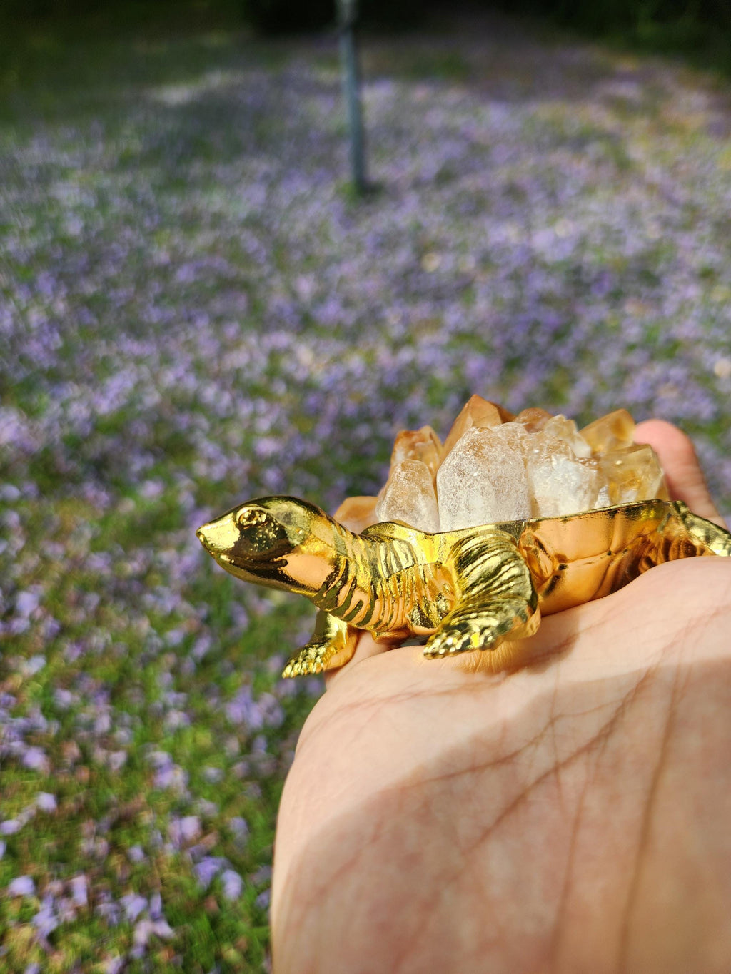 Citrine Crystal Turtle – Gold Figurine, Healing Stone Decor