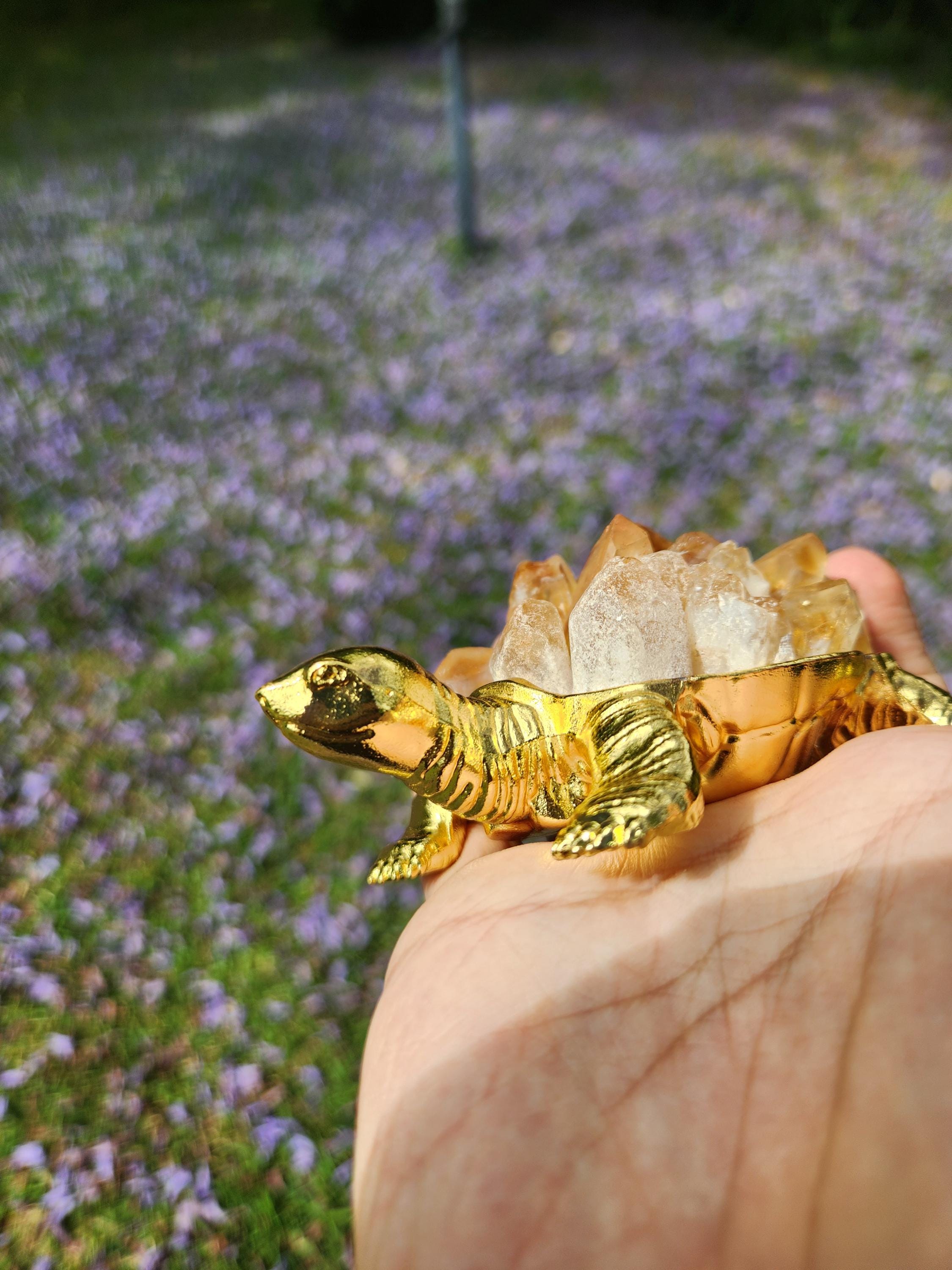Citrine Crystal Turtle – Gold Figurine, Healing Stone Decor