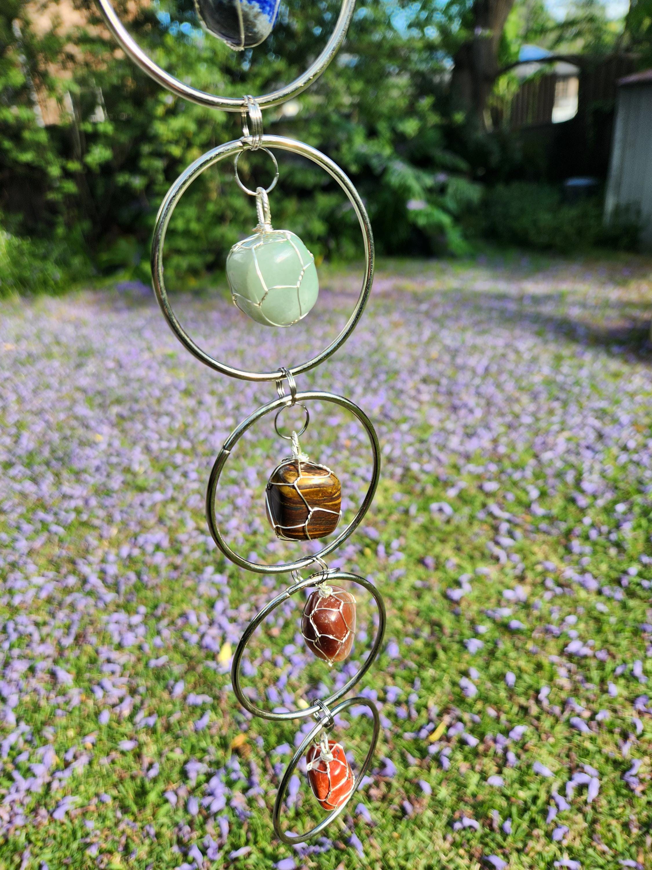 7 Chakra Crystal Hanging Decor, Silver Window Ornament, Boho Suncatcher Garden Hanging, Natural Healing Stones, Christmas Holiday Gift