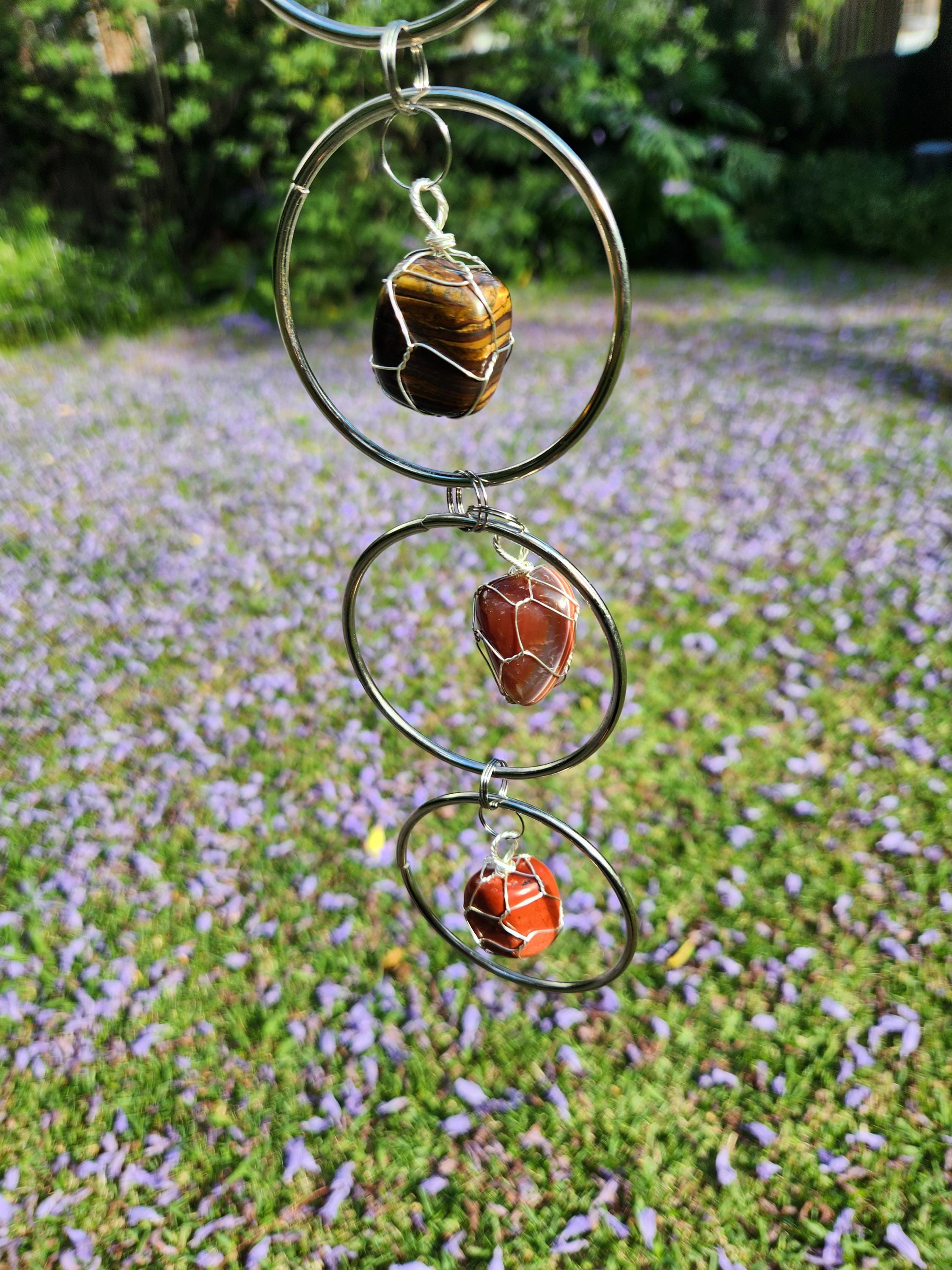 7 Chakra Crystal Hanging Decor, Silver Window Ornament, Boho Suncatcher Garden Hanging, Natural Healing Stones, Christmas Holiday Gift