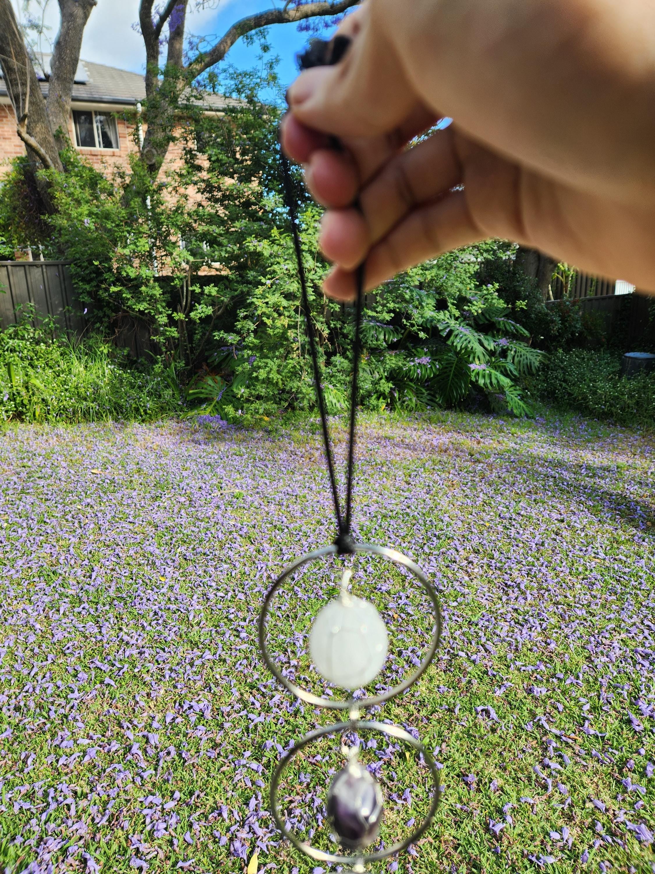 7 Chakra Crystal Hanging Decor, Silver Window Ornament, Boho Suncatcher Garden Hanging, Natural Healing Stones, Christmas Holiday Gift