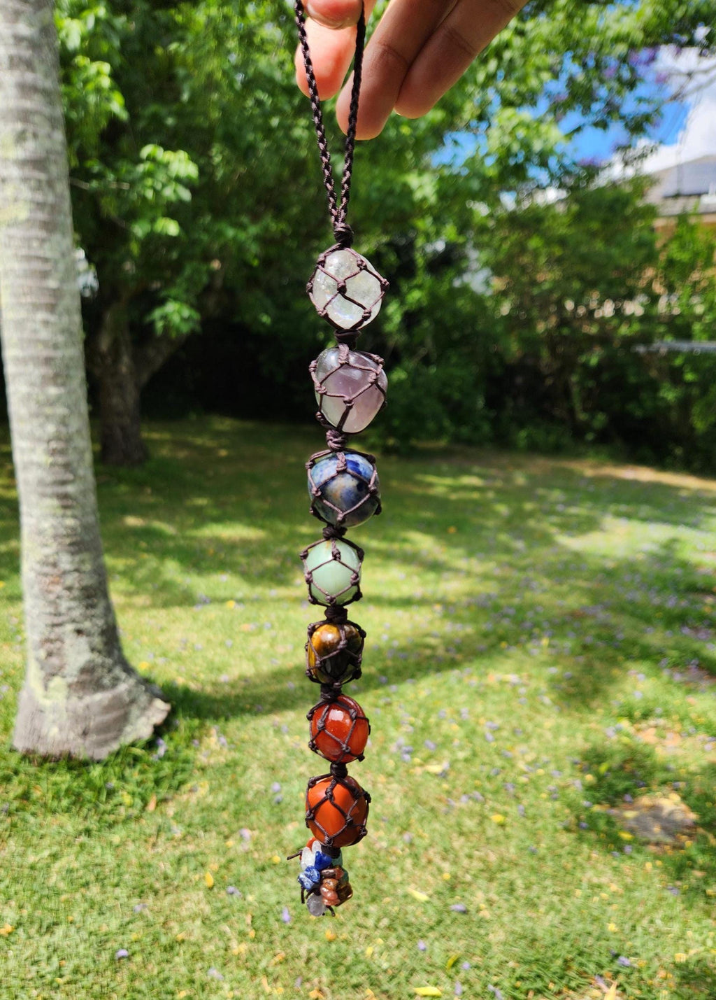 7-Chakra Raw Crystal Hanging Decor, Meditation Decor, Natural Healing Stones, Reiki Healing Crystals Car Window Hanger