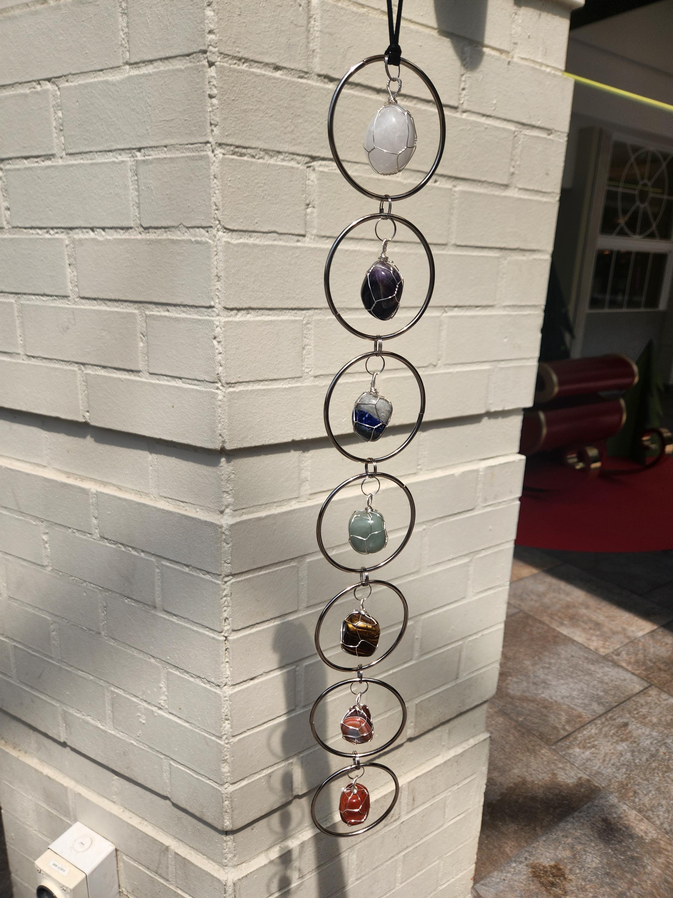 7 Chakra Crystal Hanging Decor, Silver Window Ornament, Boho Suncatcher Garden Hanging, Natural Healing Stones, Christmas Holiday Gift