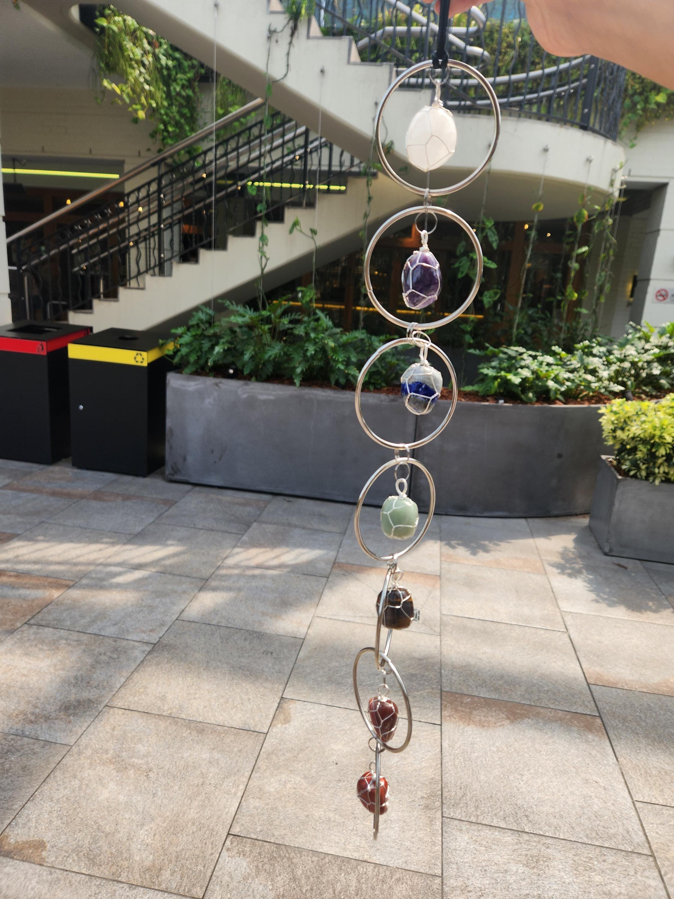 7 Chakra Crystal Hanging Decor, Silver Window Ornament, Boho Suncatcher Garden Hanging, Natural Healing Stones, Christmas Holiday Gift