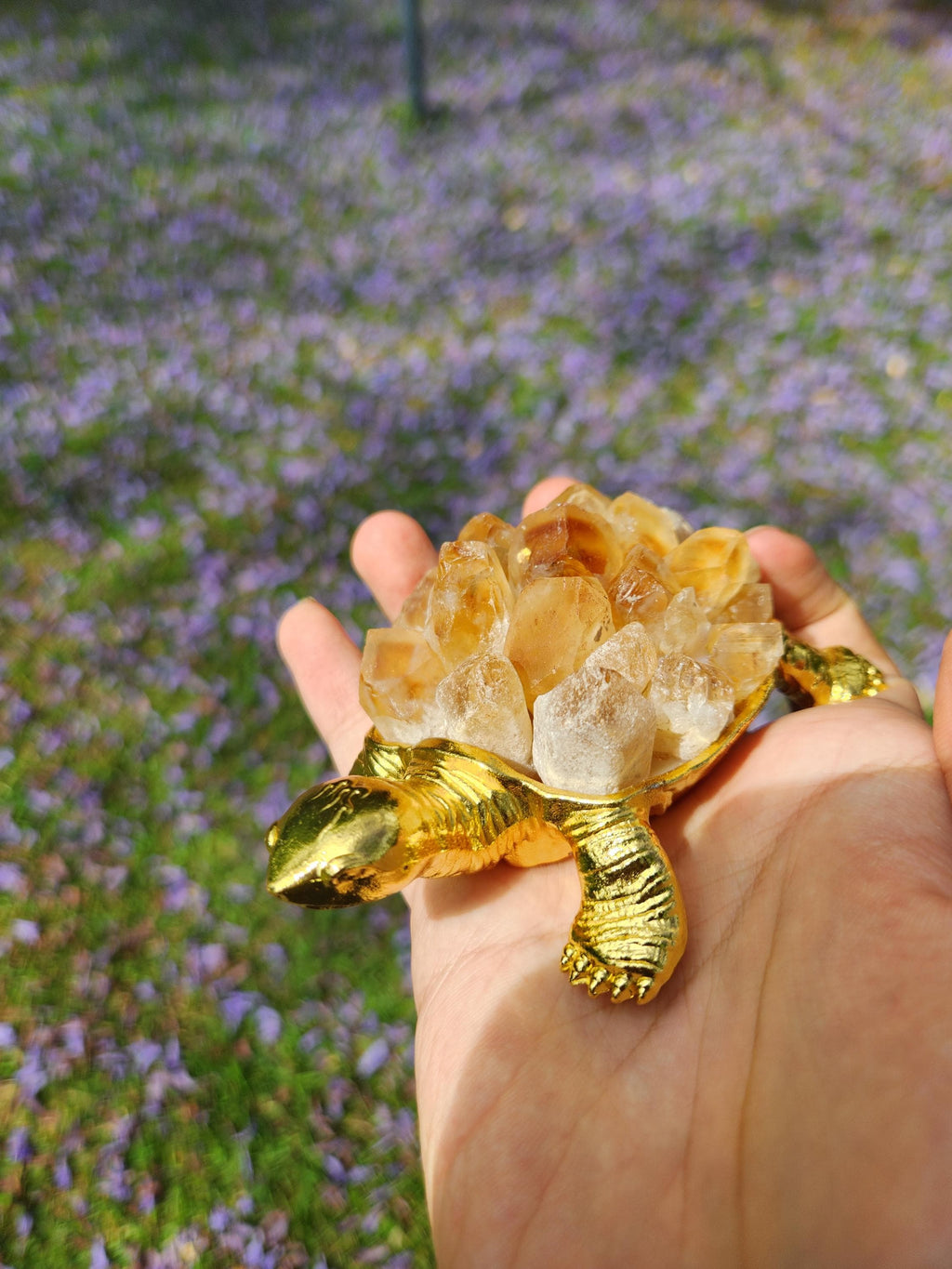 Citrine Crystal Turtle – Gold Figurine, Healing Stone Decor