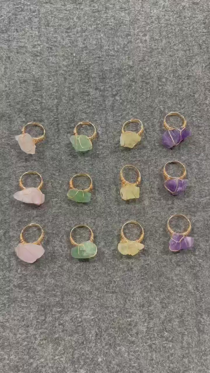 Raw Crystal Adjustable Rings (Rose Quartz, Green Aventurine, Citrine, Amethyst, and more!)