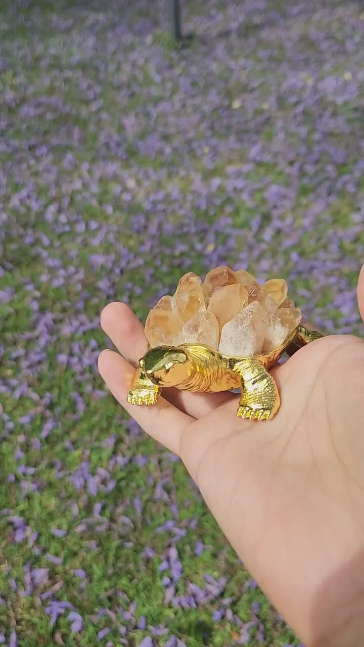 Citrine Crystal Turtle – Gold Figurine, Healing Stone Decor