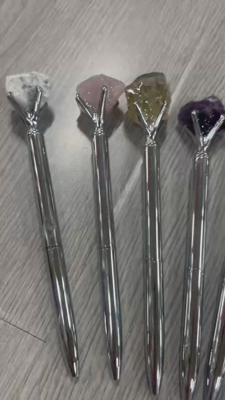 Crystal Ballpoint Pen – Amethyst, Black Tourmaline, Green Fluorite | Gemstone Writing Pen for Balance and Energy